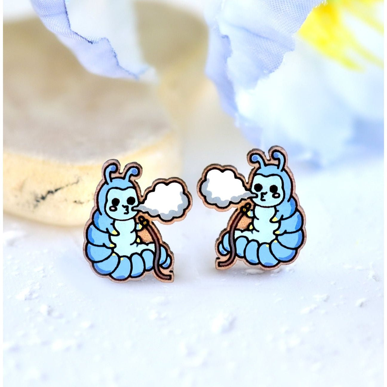 Hand - painted Alice In Wonderland The Caterpillar Stud Earrings - Robin Valley Official Store