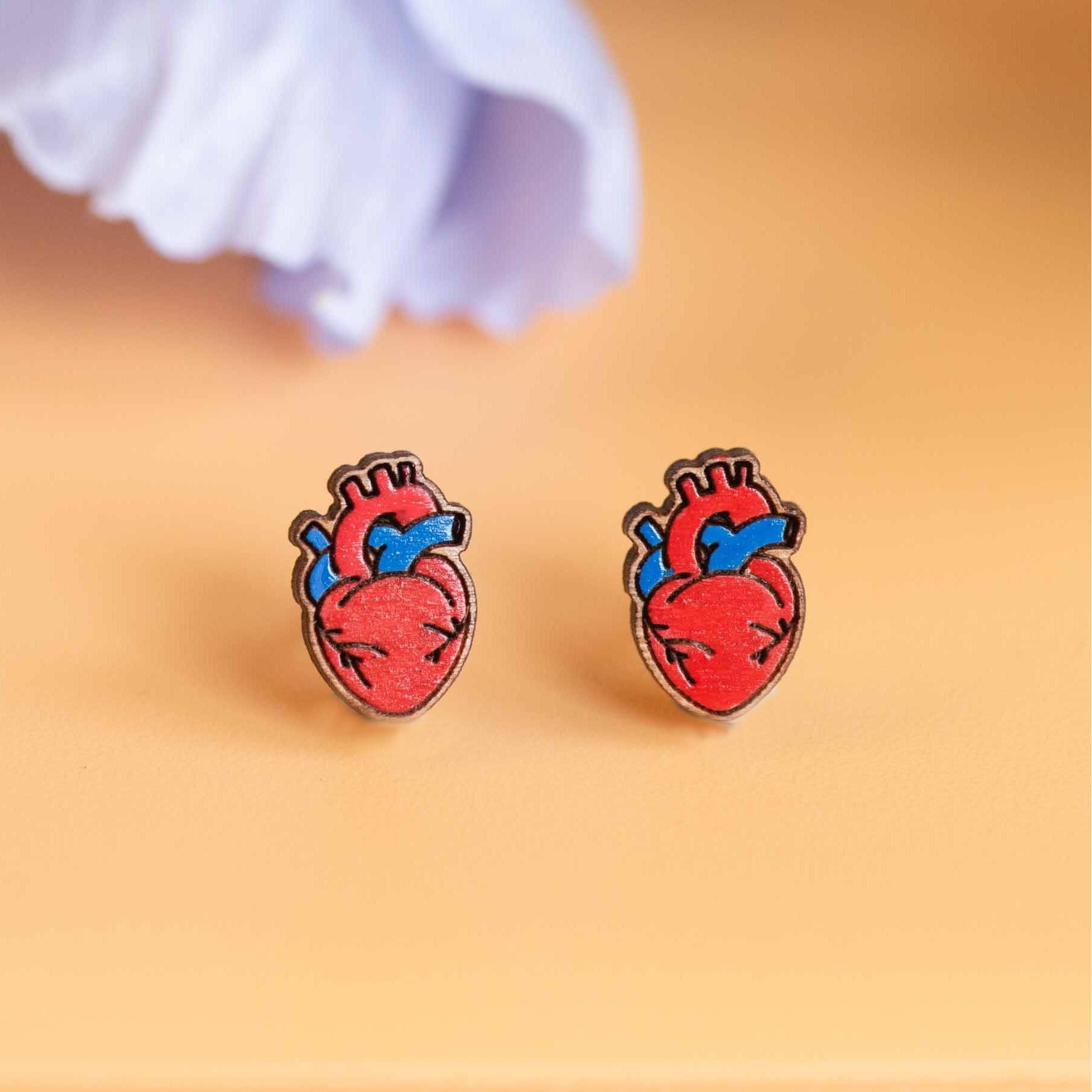 Hand - painted Anatomy Heart Earrings - PET15252 - Robin Valley Official Store