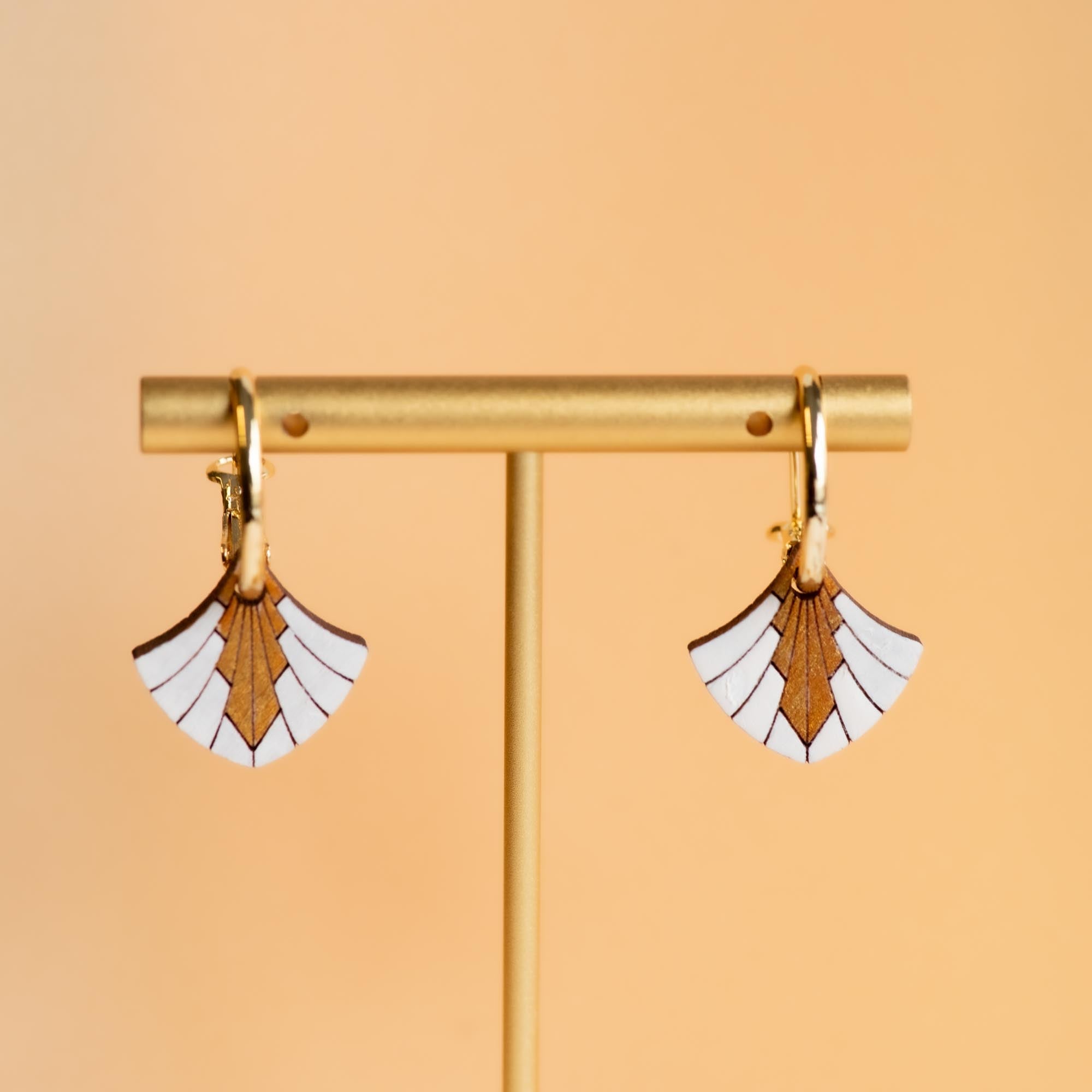 Hand - painted Art Deco White Fan Shaped Hoop Earrings - PEA16011H - Robin Valley Official Store