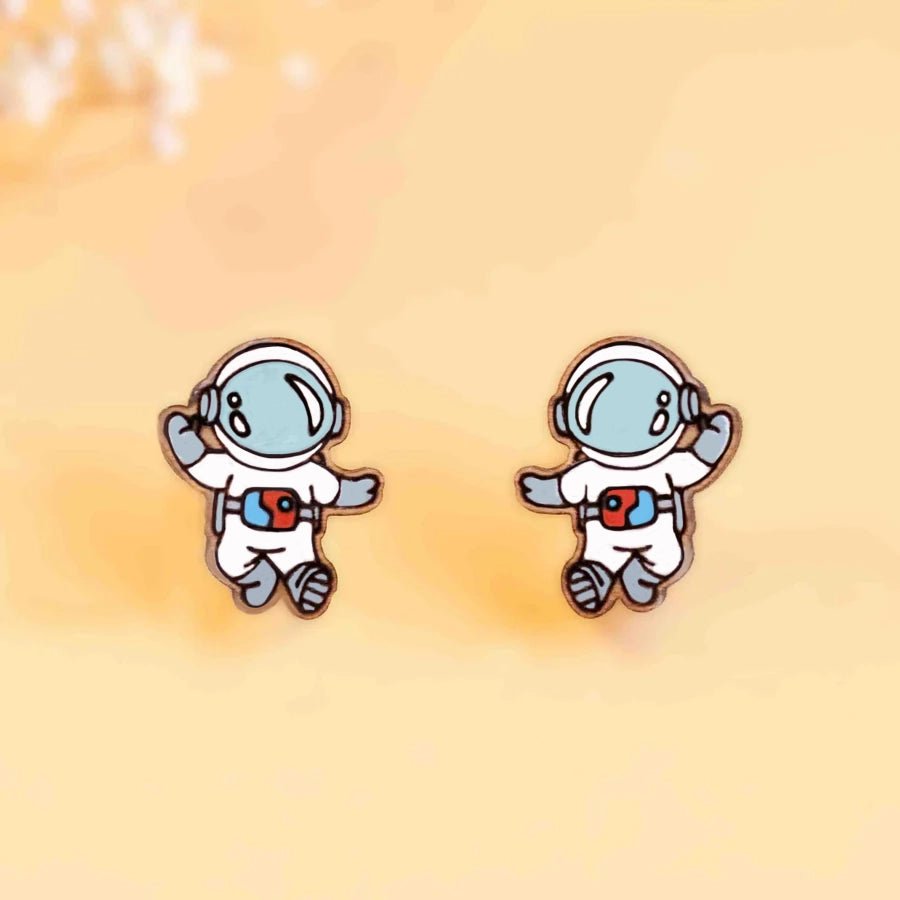 Hand - Painted Astronaut Wooden Earrings - PEO14106 - Robin Valley Official Store