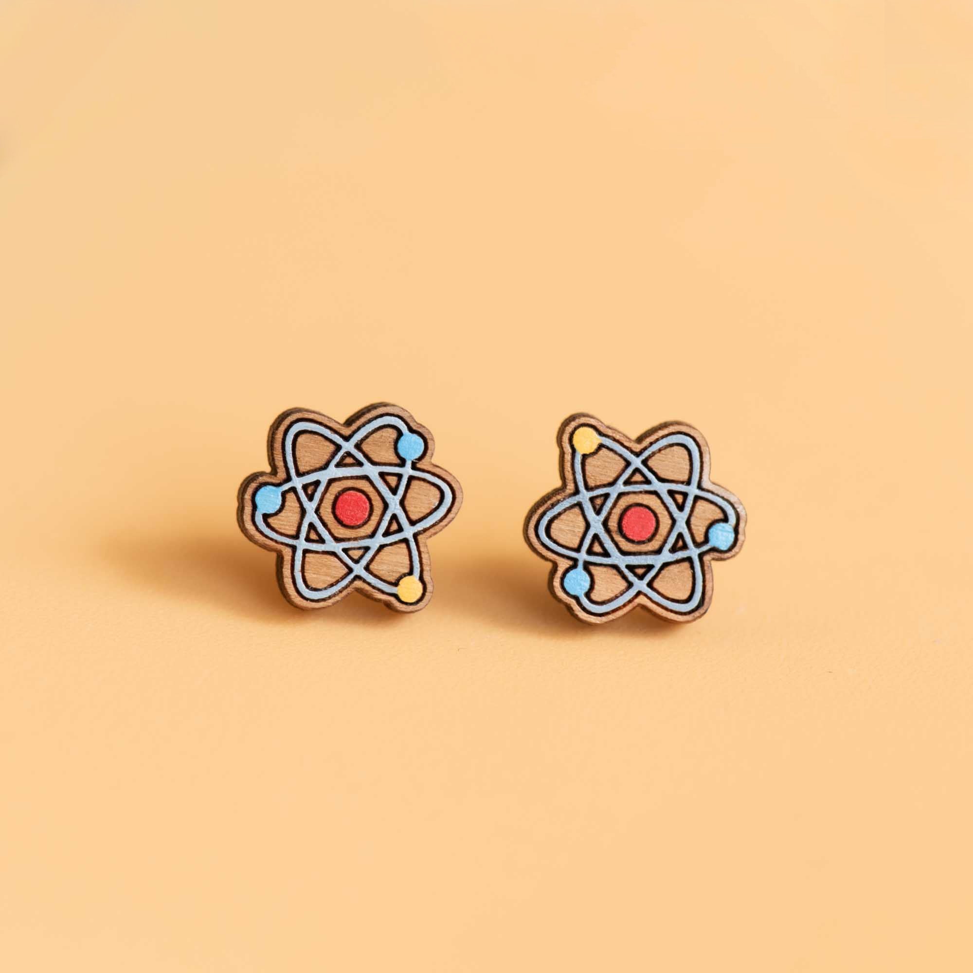 Hand - painted Atom Wooden Earrings - PET15152 - Robin Valley Official Store