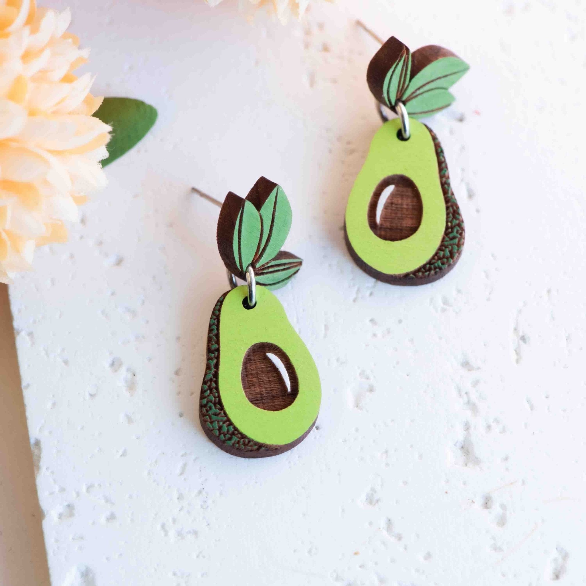 Hand - painted Avocado Drop Earrings - PET15458D - Robin Valley Official Store