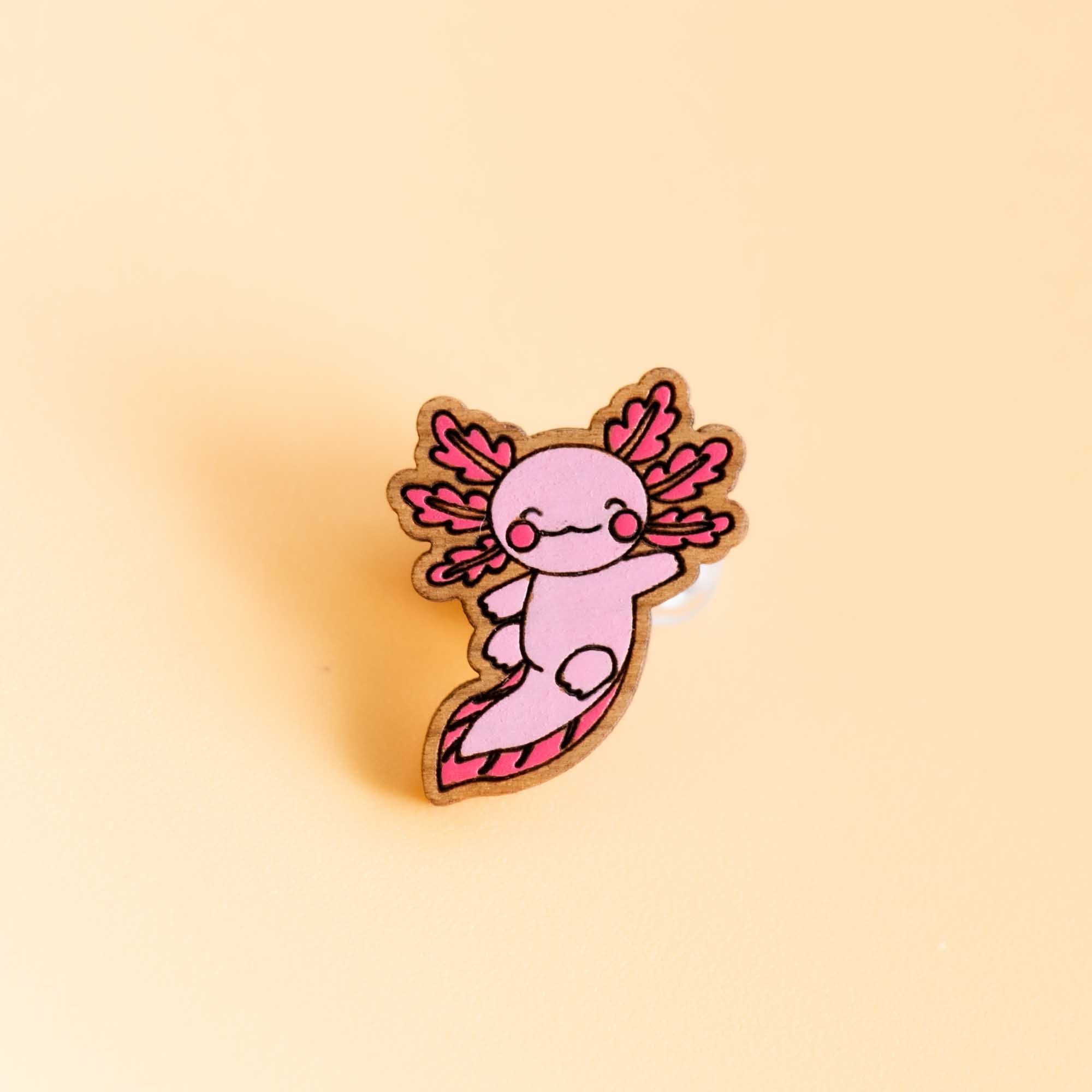 Hand - painted Axolotl (straight) Wooden Pin Badge - PS43110 - Robin Valley Official Store