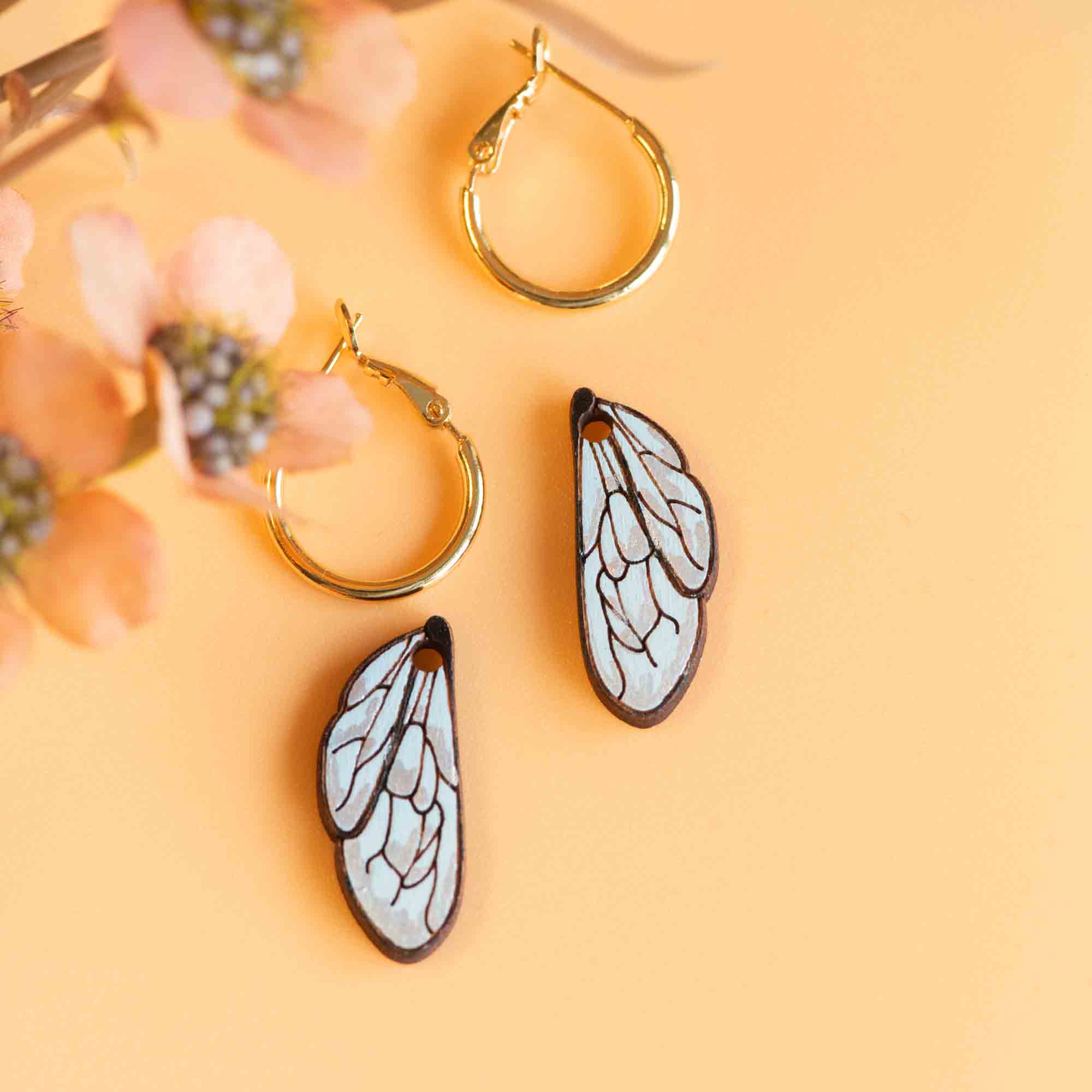Hand - Painted Bee Wings Hoop Earrings - PEO14121H - Robin Valley Official Store