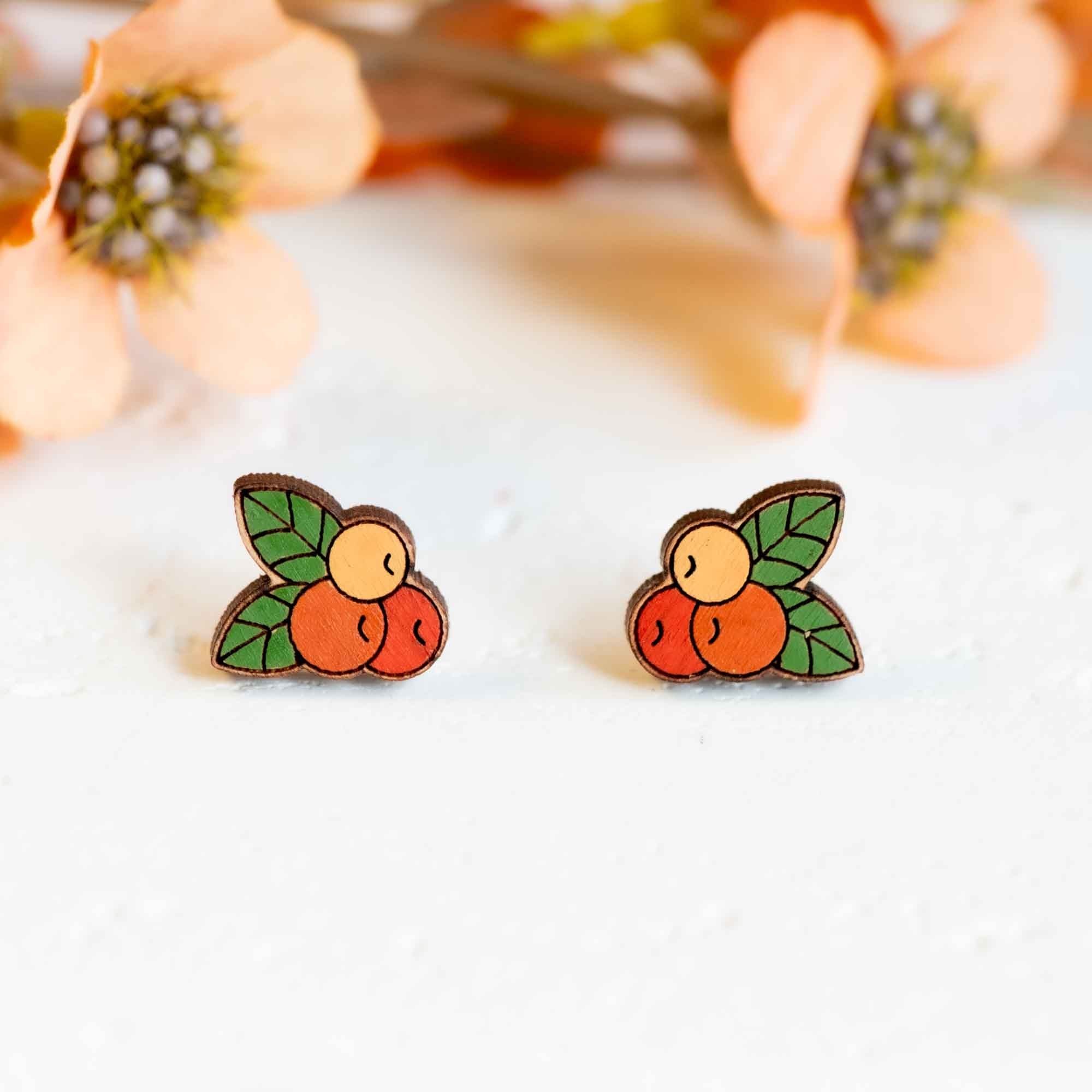Hand - painted Berry Wooden Earrings - PEO14156 - Robin Valley Official Store