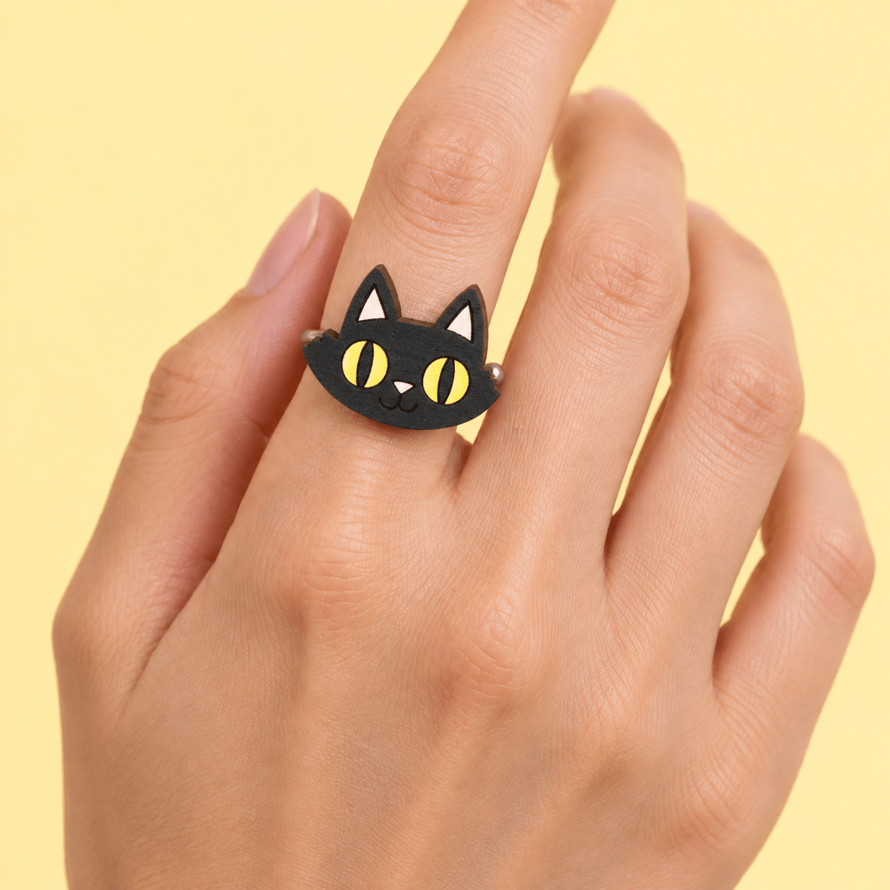 Hand-Painted Black Cat Adjustable Ring - Robin Valley Official Store