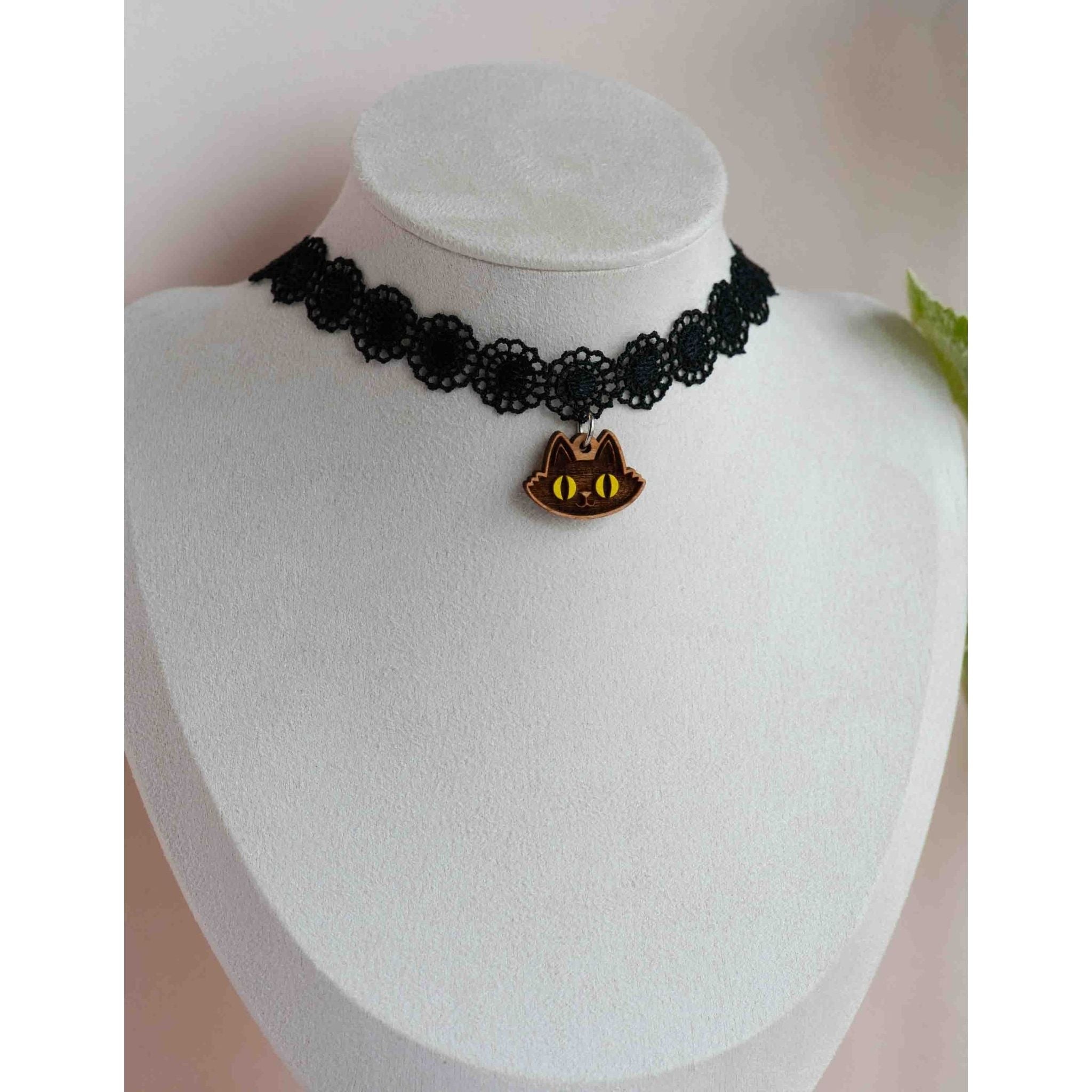 Hand Painted Black Cat Wooden Choker - CHL80085 - Robin Valley Official Store