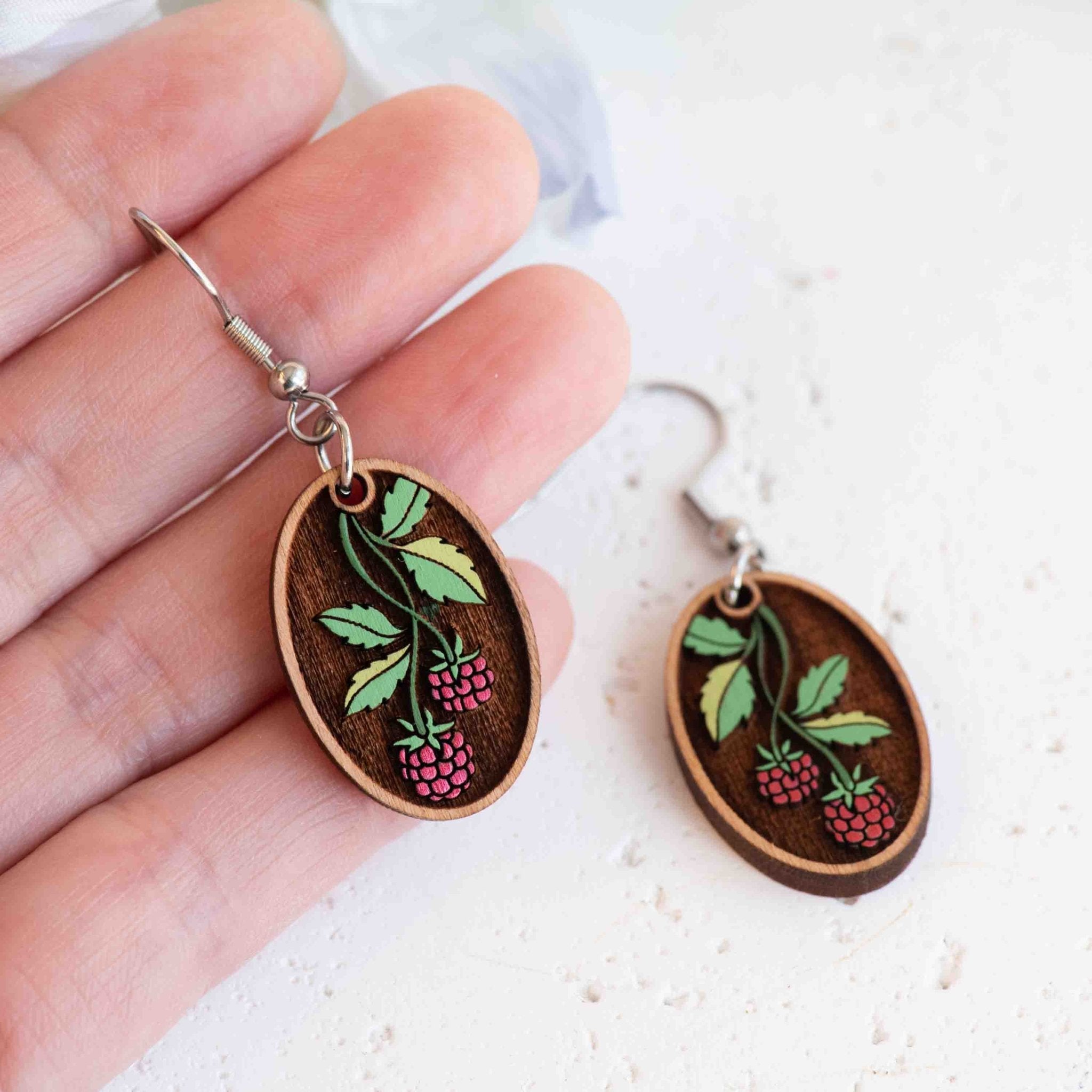 Hand - painted Blackberry Stem Hook Earrings - PEO14240D - Robin Valley Official Store