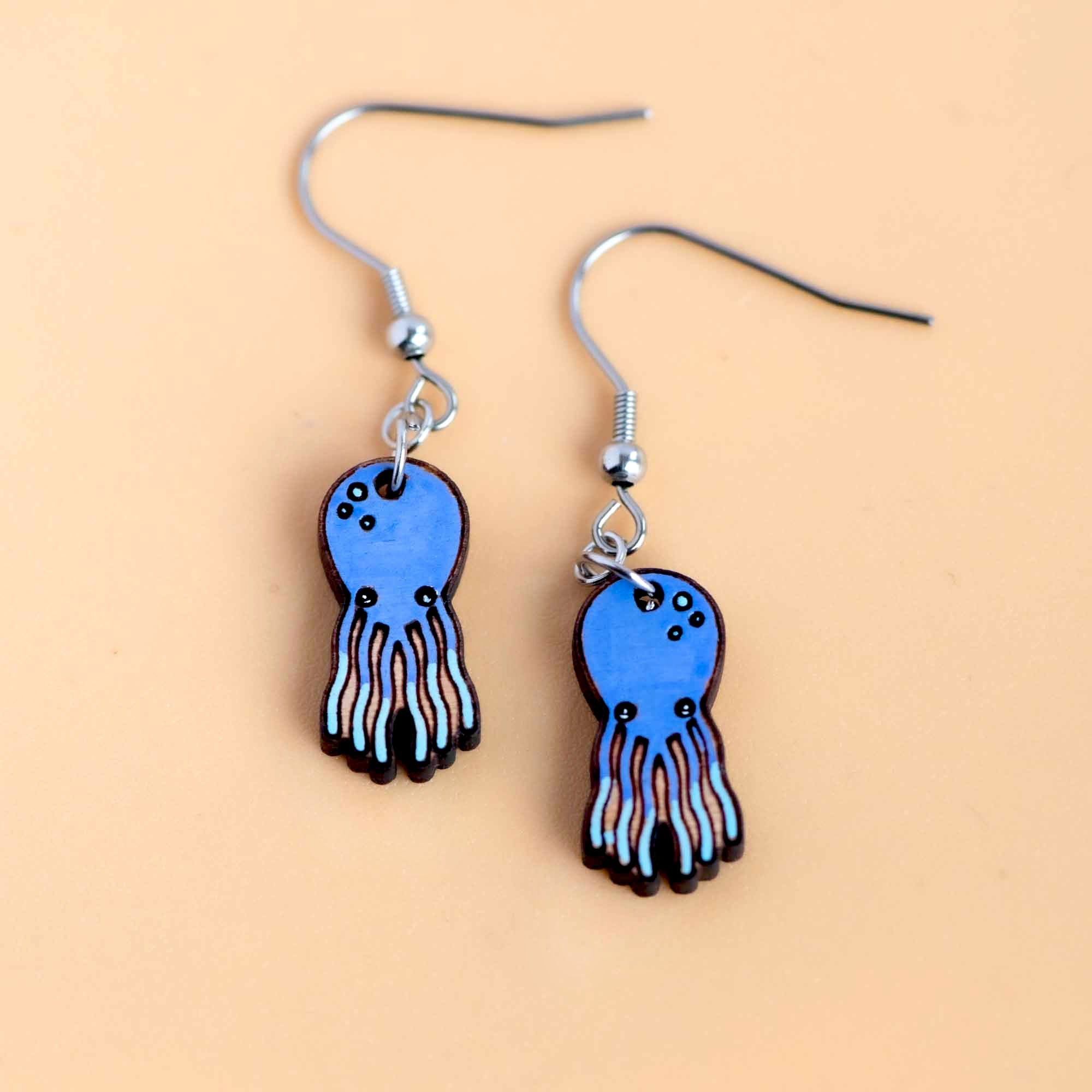 Hand - painted Blue Octopus Hook Earrings - PES13100 - Robin Valley Official Store