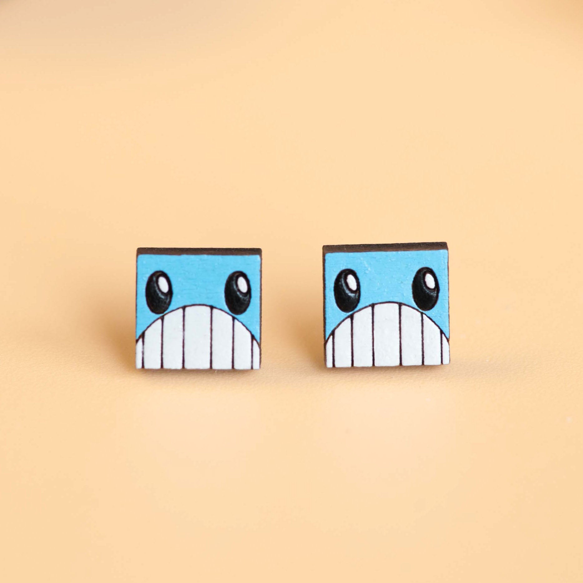 Hand - painted Blue Whale Wooden Earrings - PES13113 - Robin Valley Official Store