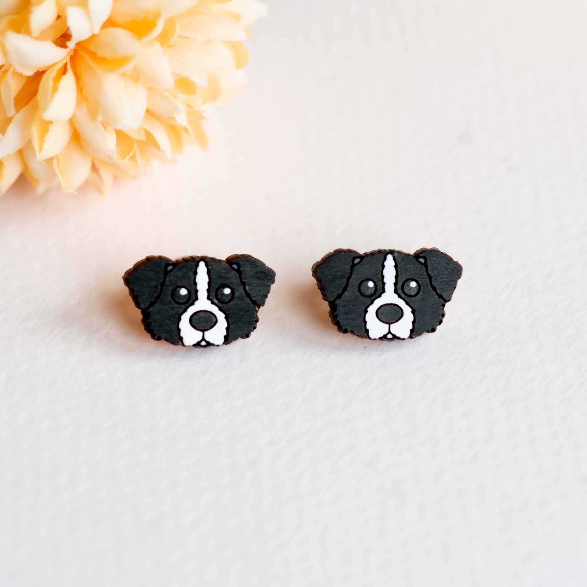 Hand - painted Border Collie Dog Wooden Earrings - PEL10304 - Robin Valley Official Store
