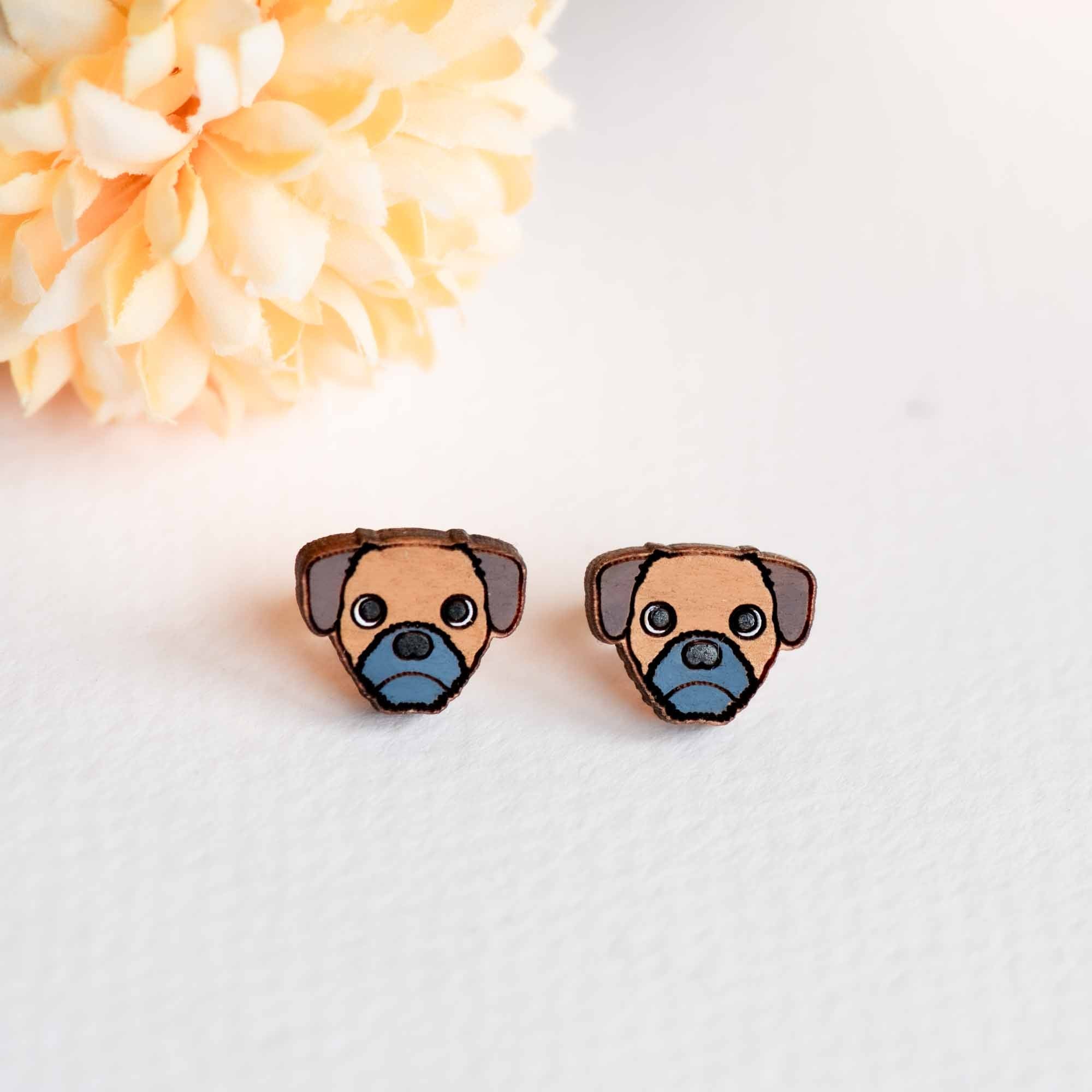 Hand - painted Border Terrier Dog Wooden Earrings - PEL10307 - Robin Valley Official Store