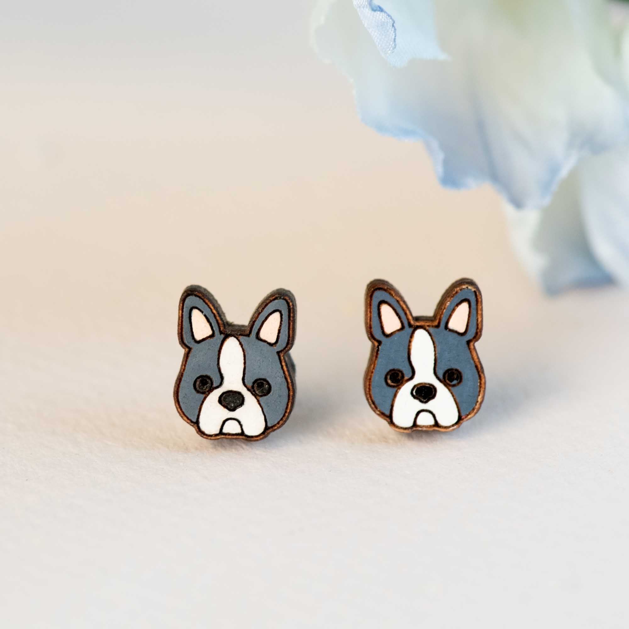 Hand - painted Boston Terrier Dog Wooden Earrings - PEL10336 - Robin Valley Official Store