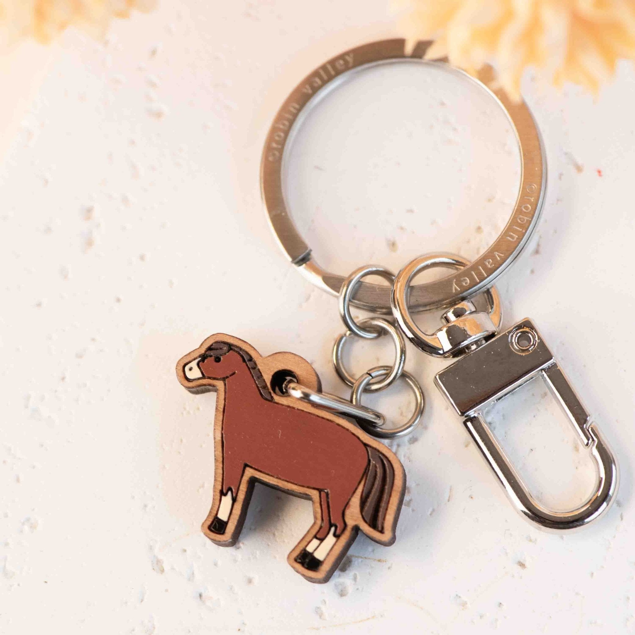 Hand - painted Brown Horse Wooden Keyring - KL20376 - Robin Valley Official Store