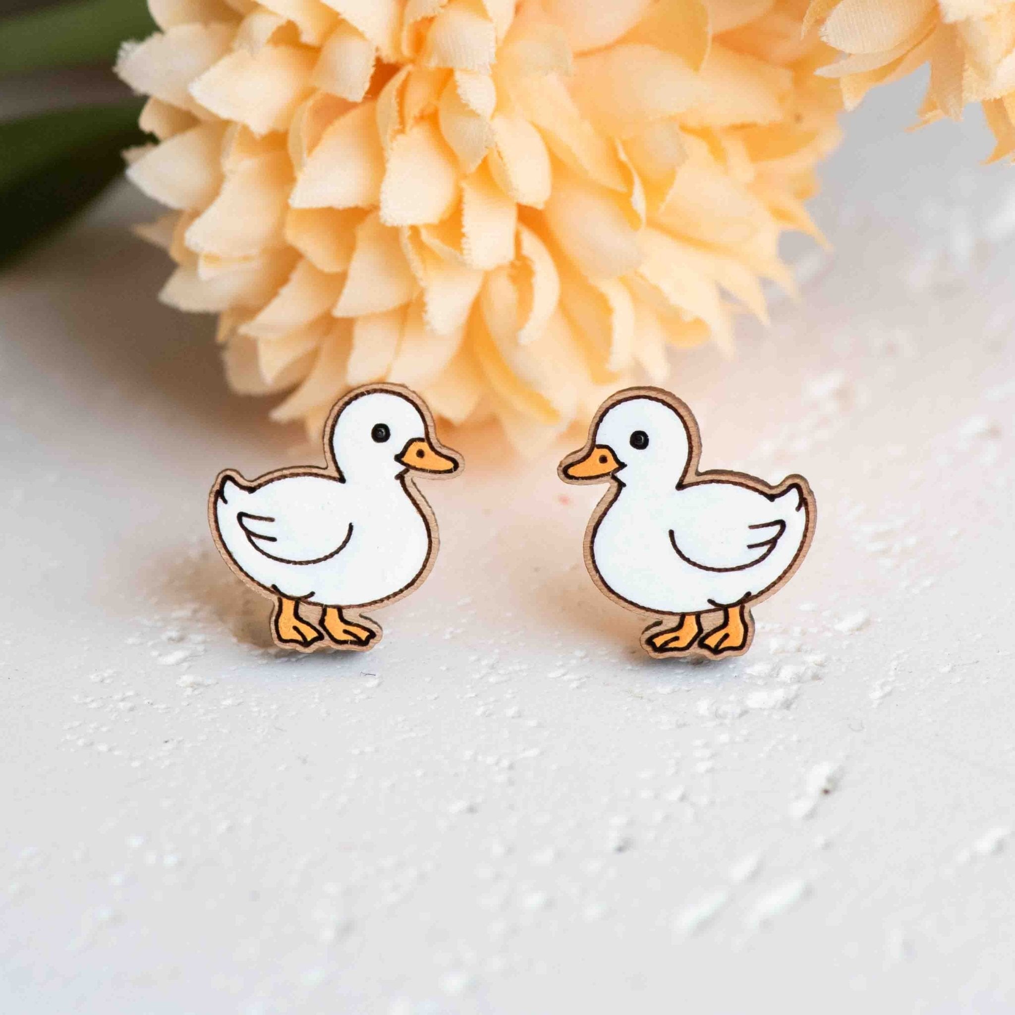 Hand - painted Call Duck Wooden Stud Earrings - PEB12109 - Robin Valley Official Store