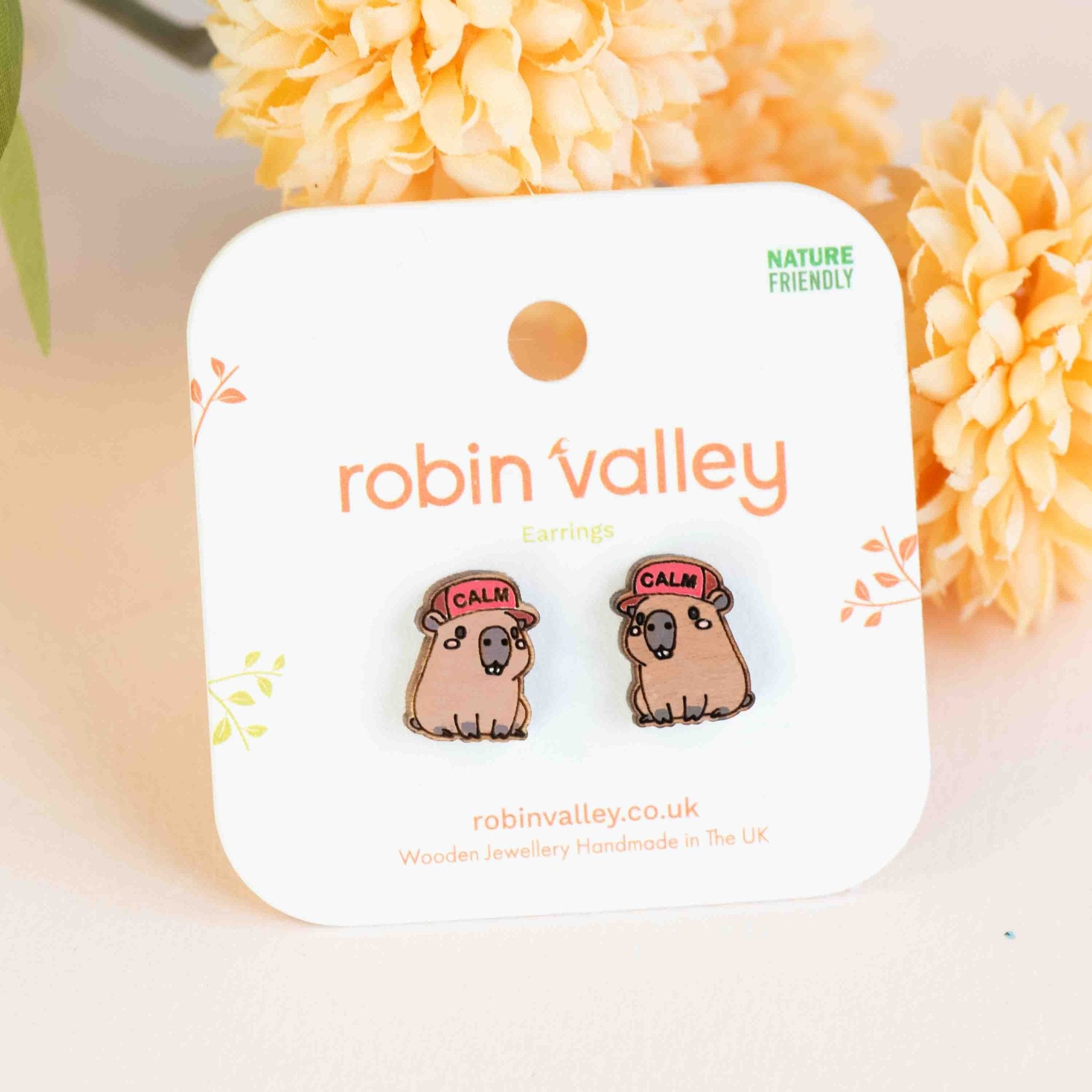 Hand - painted Calm Capybara Earrings - PEL10361 - Robin Valley Official Store