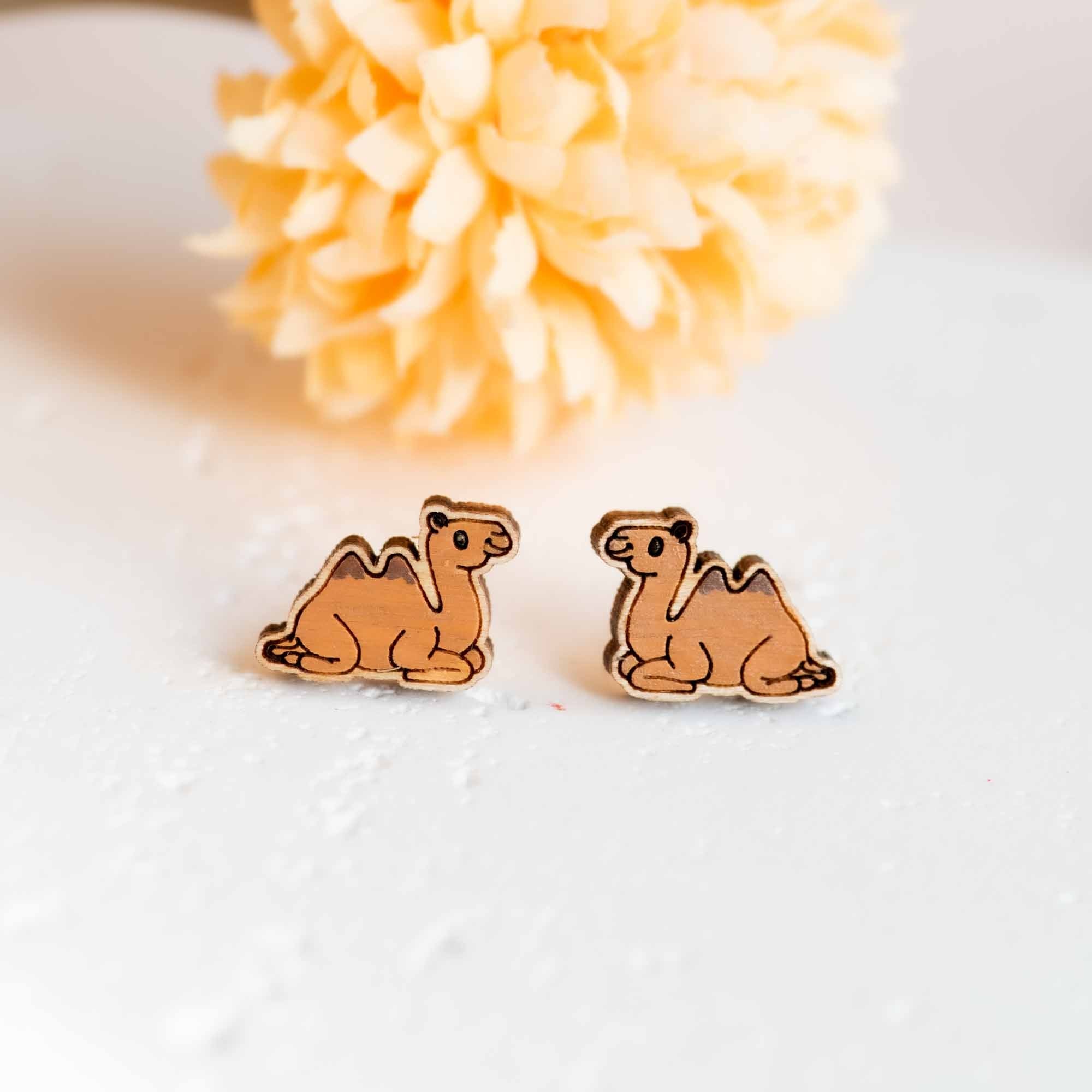 Hand - painted Camel Wooden Earrings - PEL10358 - Robin Valley Official Store