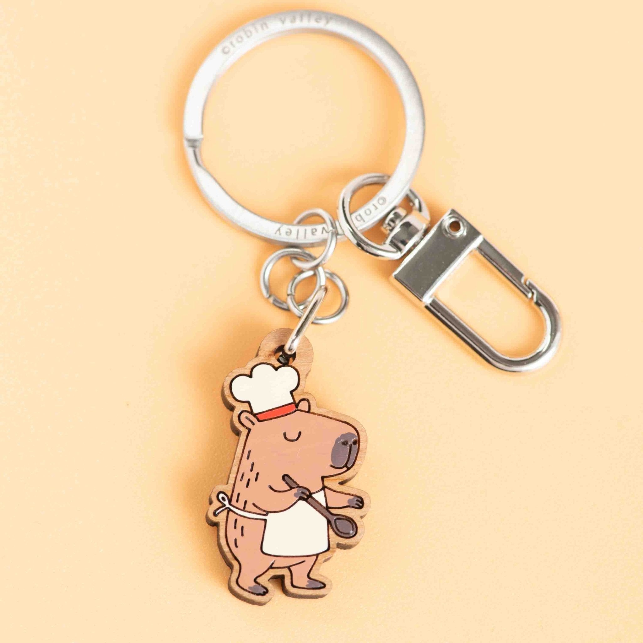 Hand - painted Capybara Chef Wooden Keyring - KL20493 - Robin Valley Official Store