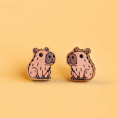 Hand-painted Capybara Wooden Earrings – Robin Valley Official Store