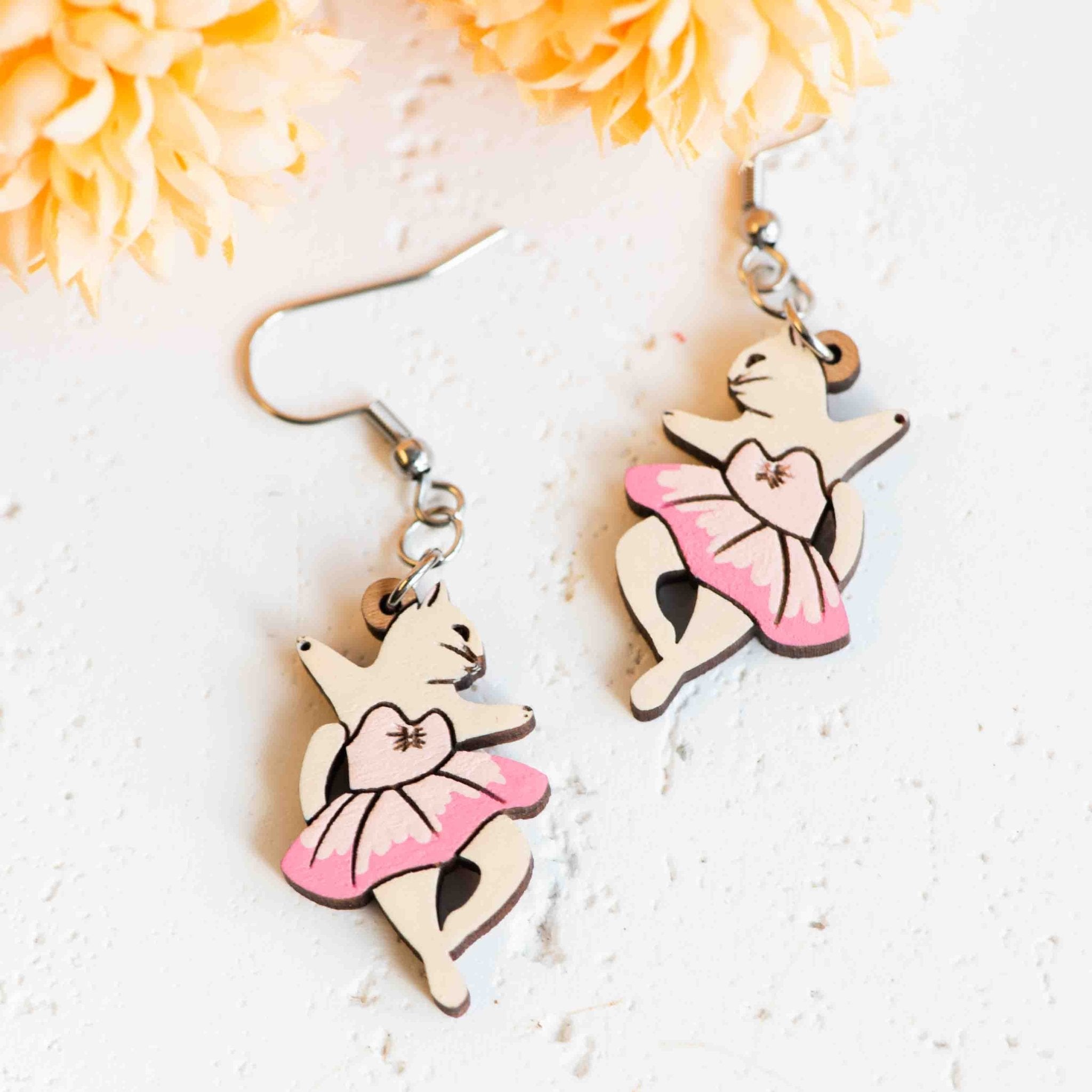 Hand - painted Cat Ballerina Hook Earrings - PEL10411D - Robin Valley Official Store