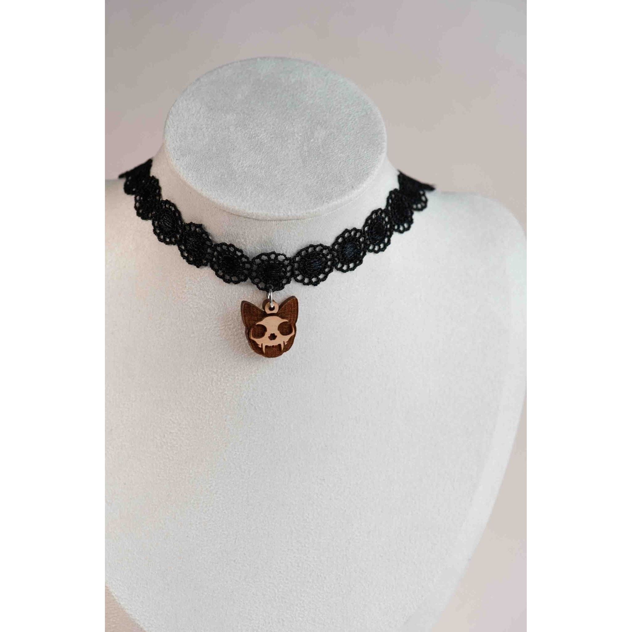 Hand Painted Cat Skull Wooden Choker - CHL80143 - Robin Valley Official Store