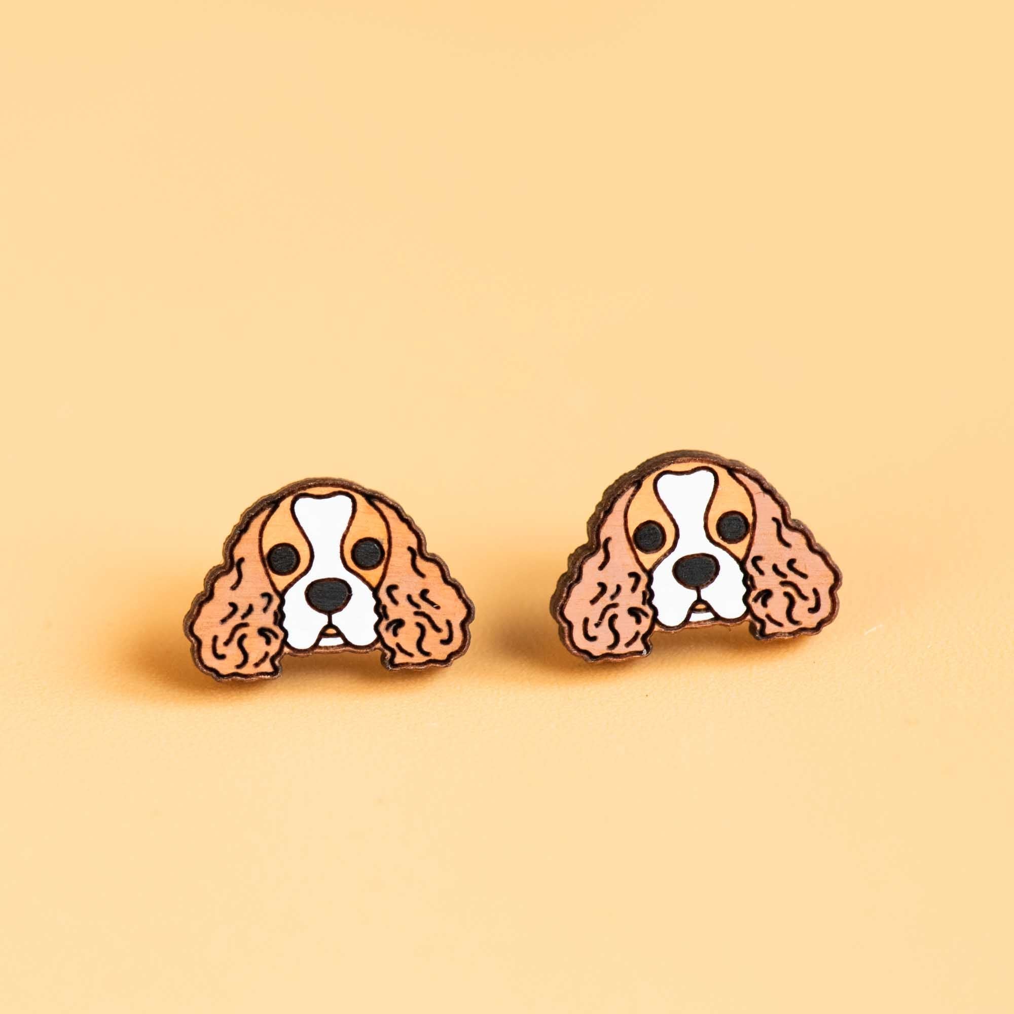 Hand - painted Cavalier King Charles Spaniel Wooden Earrings - PEL10299 - Robin Valley Official Store