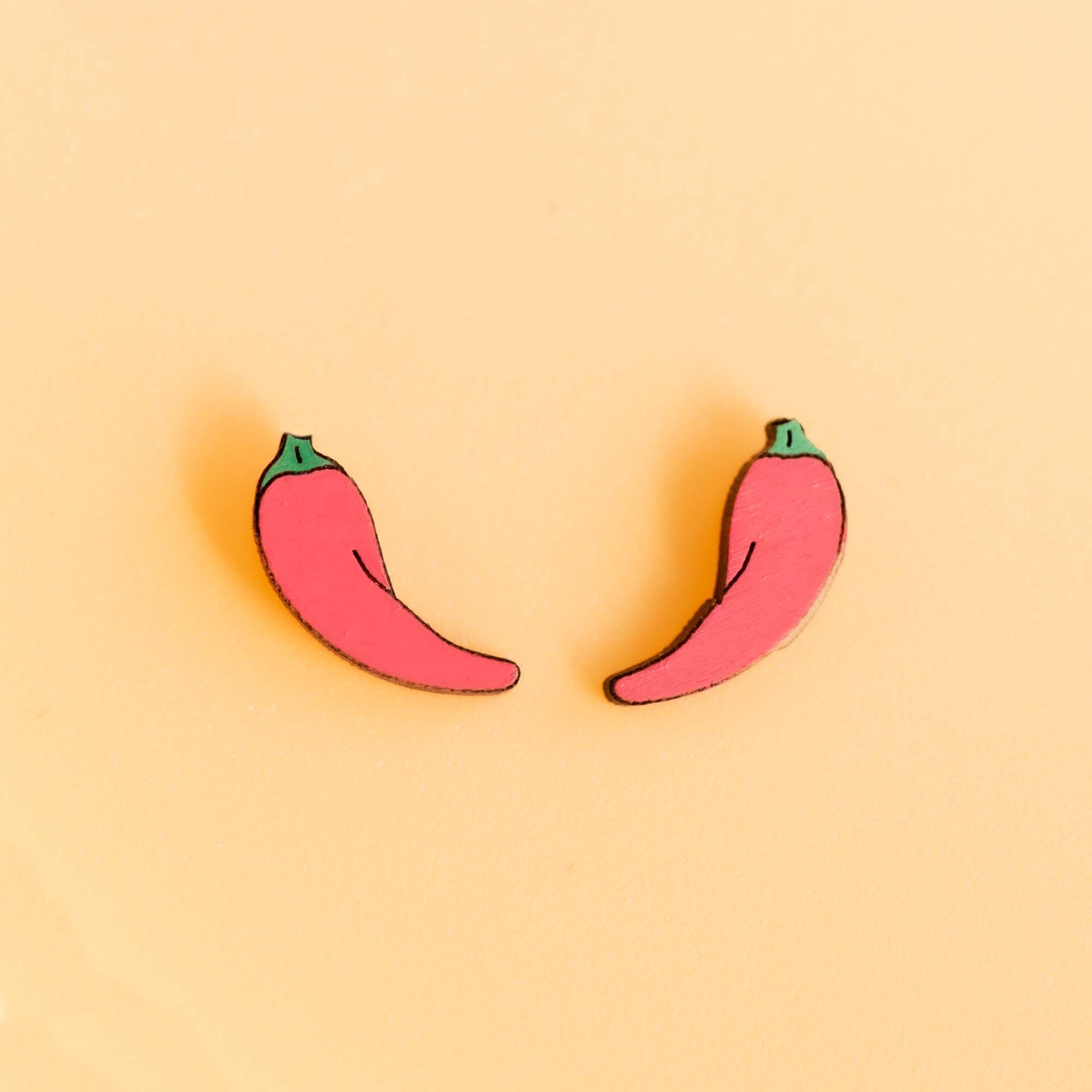 Hand - painted Chilli Wooden Stud Earrings - PEO14202 - Robin Valley Official Store