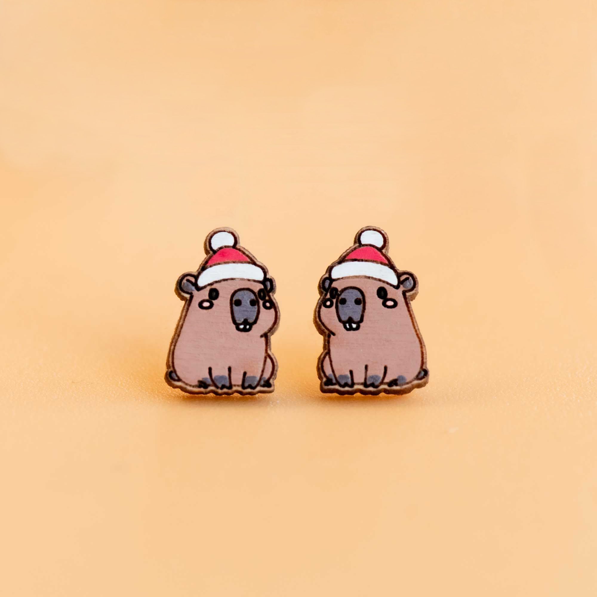 Hand - painted Christmas Capybara Wooden Earrings - PEL10347X - Robin Valley Official Store