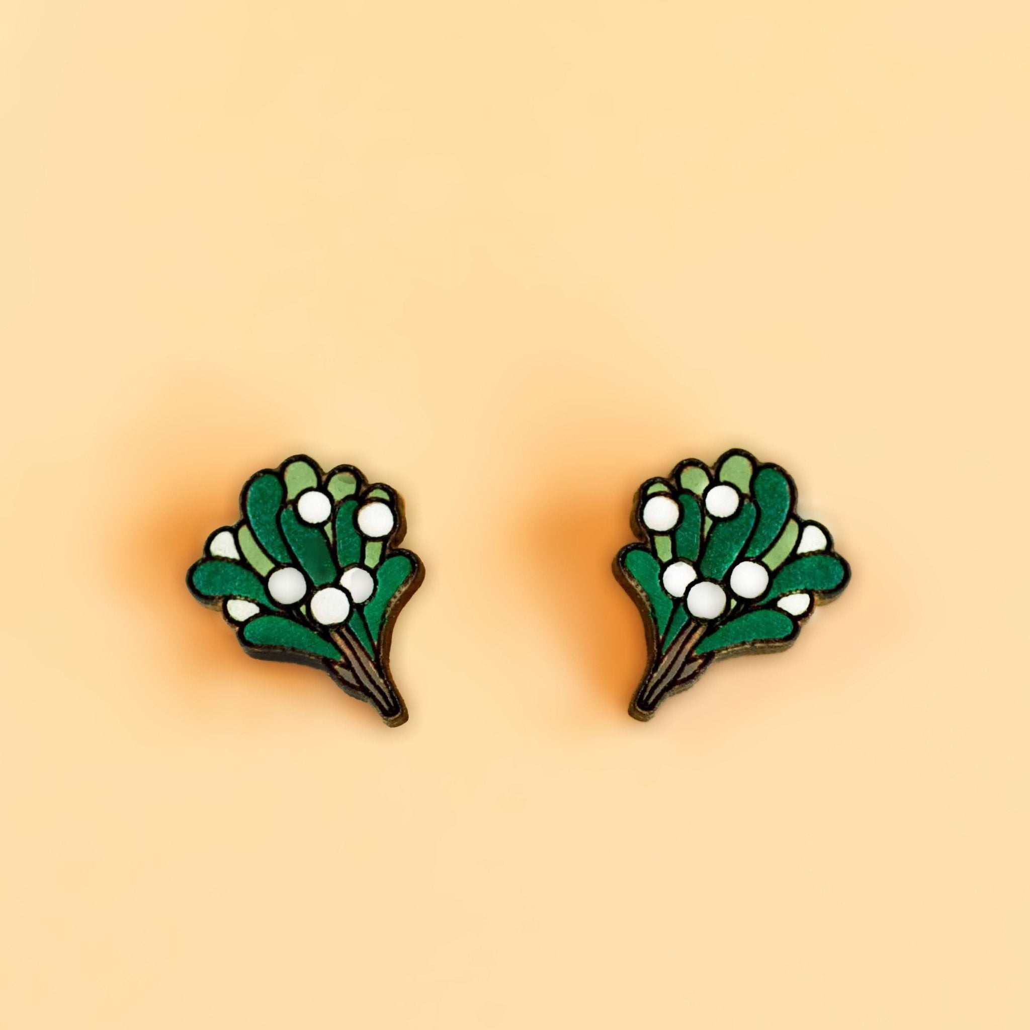 Hand - painted Christmas Mistletoe Wooden Earrings - PEO14105 - Robin Valley Official Store