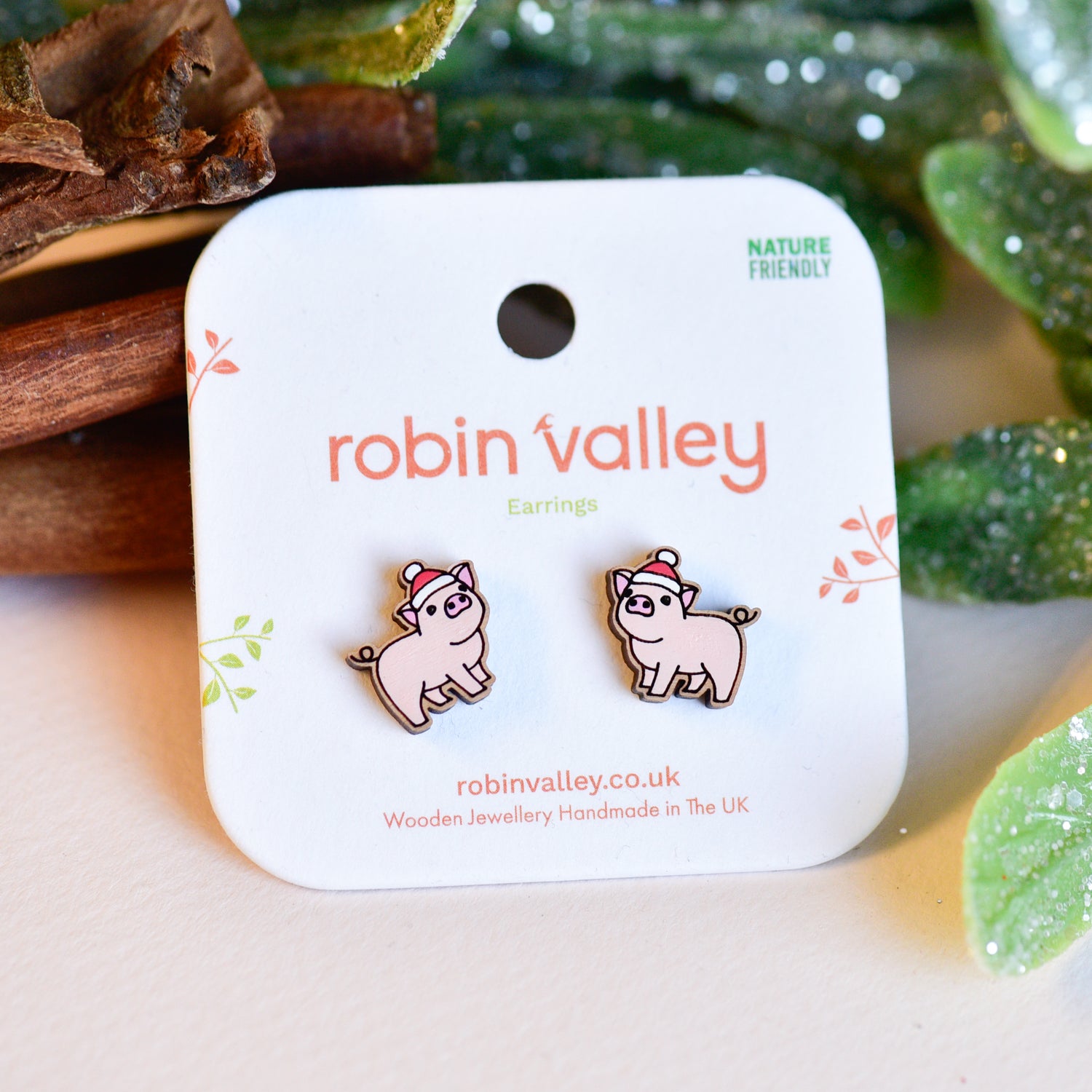 Hand - painted Christmas Wooden Little Pig Earrings - PEL10153X - Robin Valley Official Store