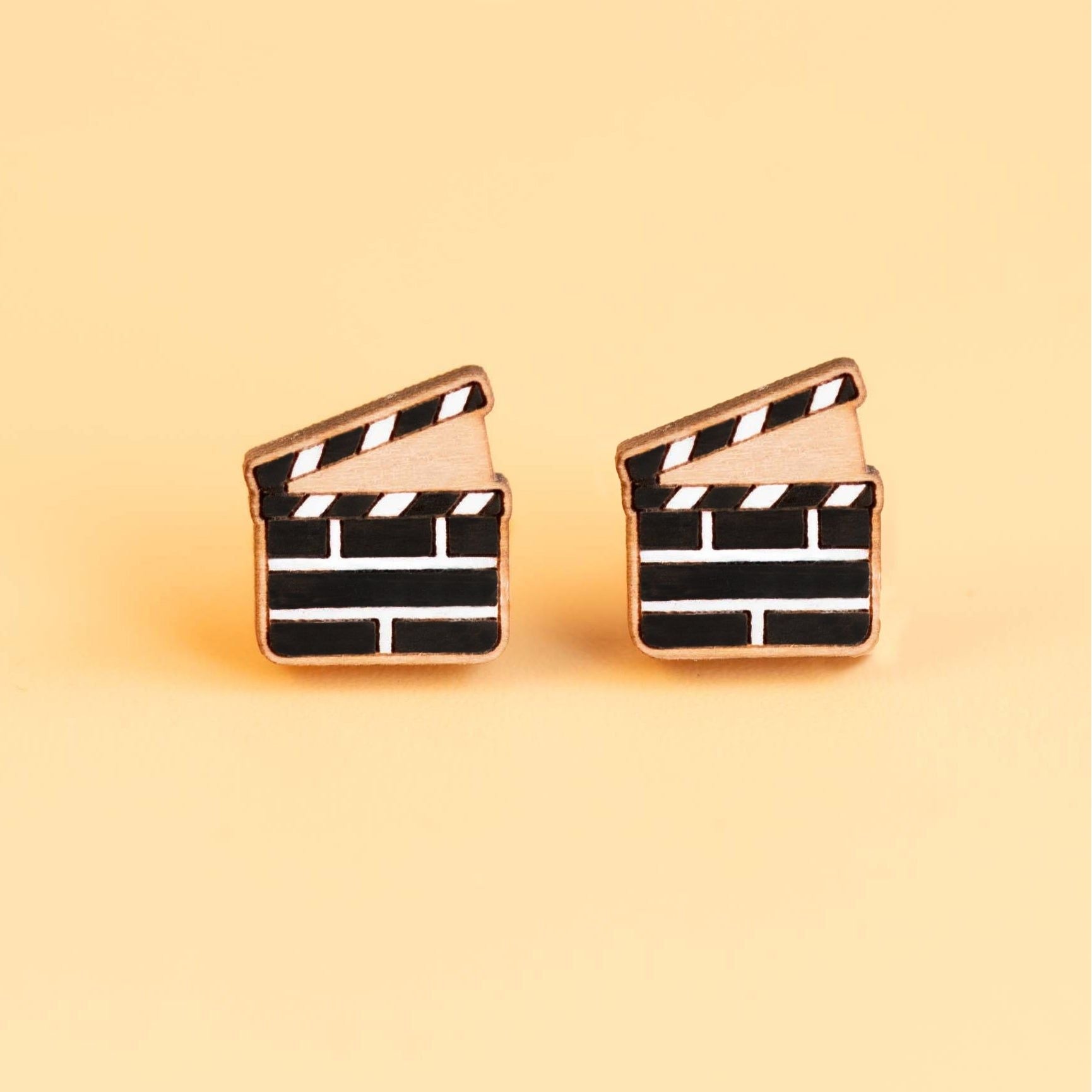 Hand - painted Clapper Board Wooden Earrings - PET15333 - Robin Valley Official Store