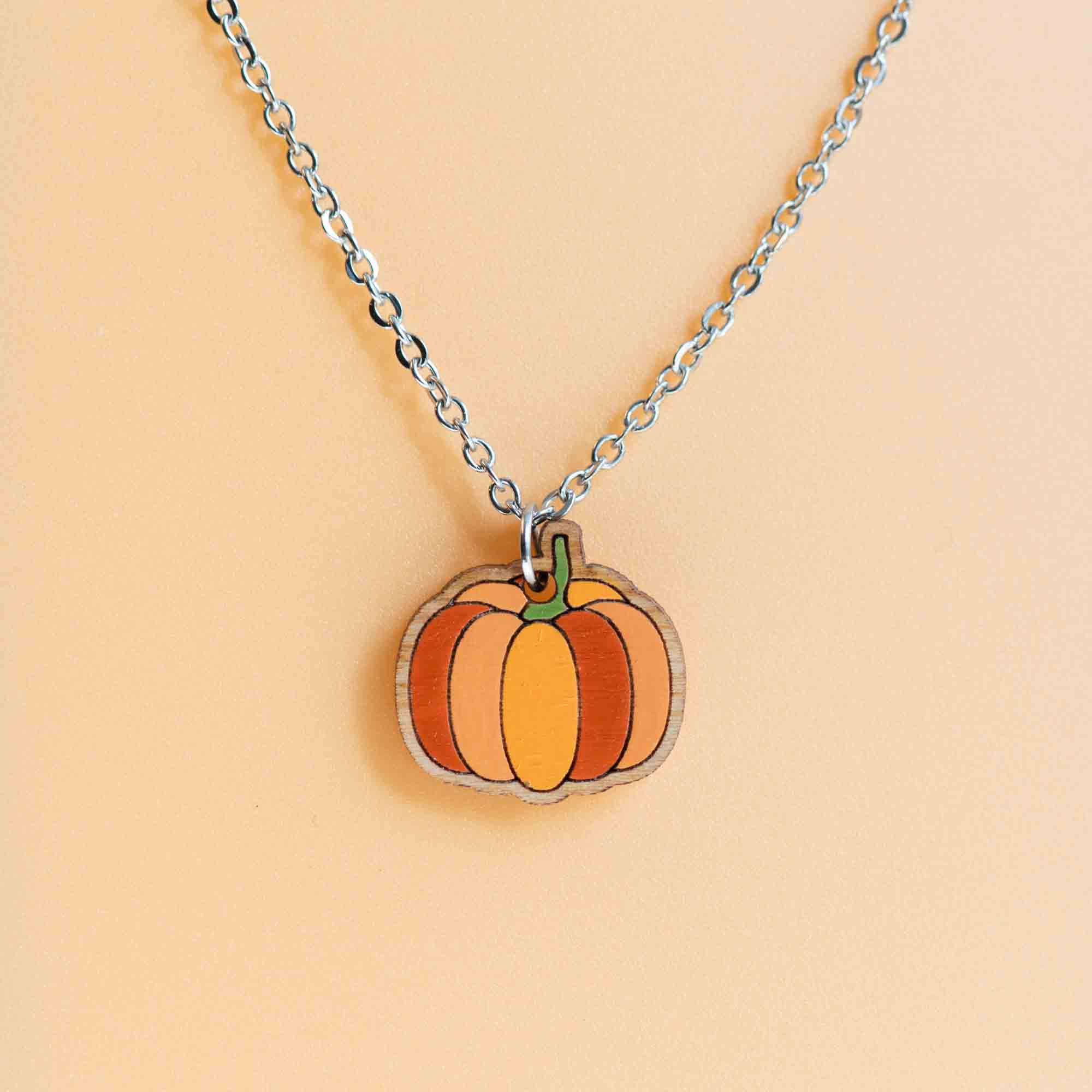 Hand Painted Color Palettes Pumpkin Wooden Necklace - NO64158 - Robin Valley Official Store