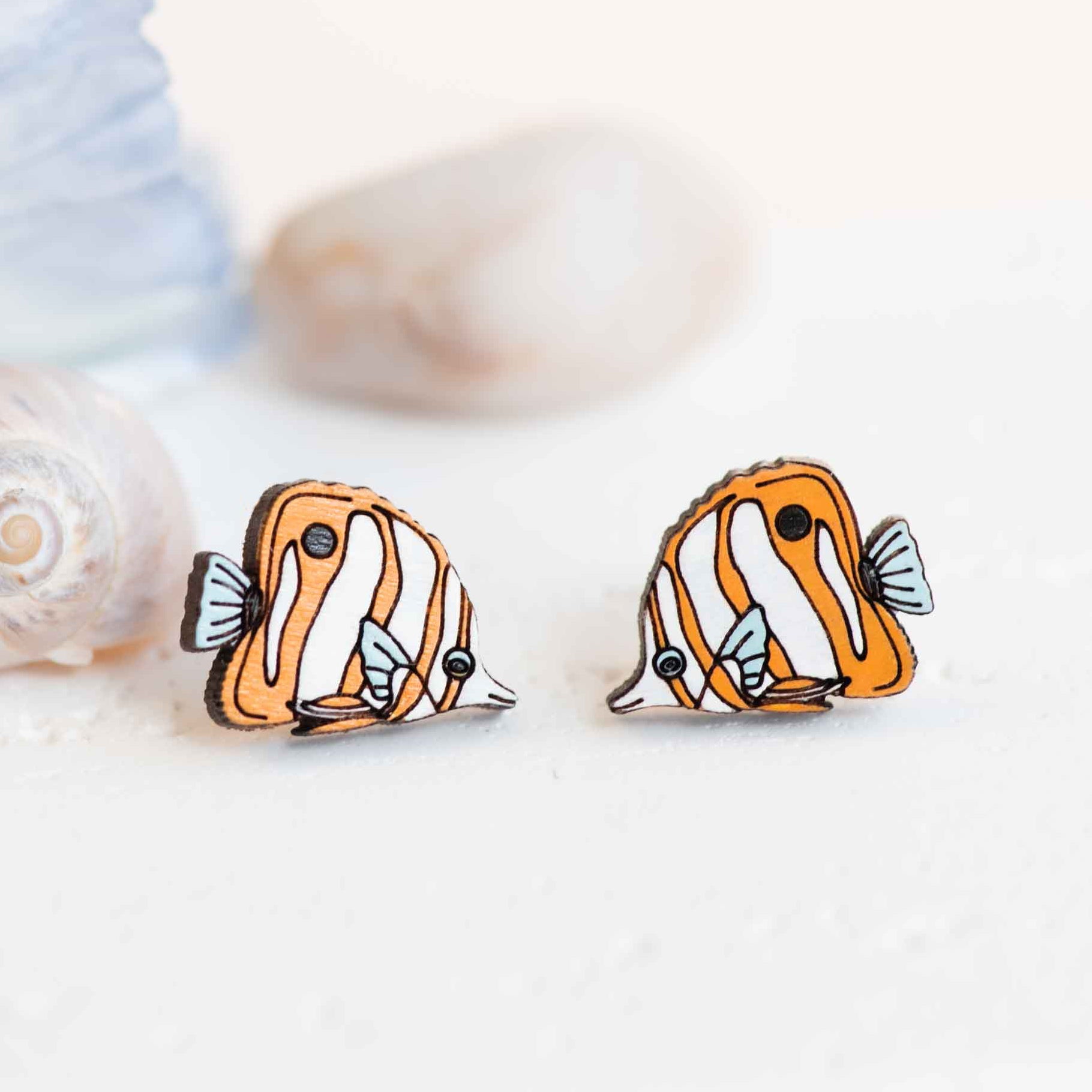 Hand - painted Copperband Butterfly Fish Wooden Earrings - PES13122 - Robin Valley Official Store