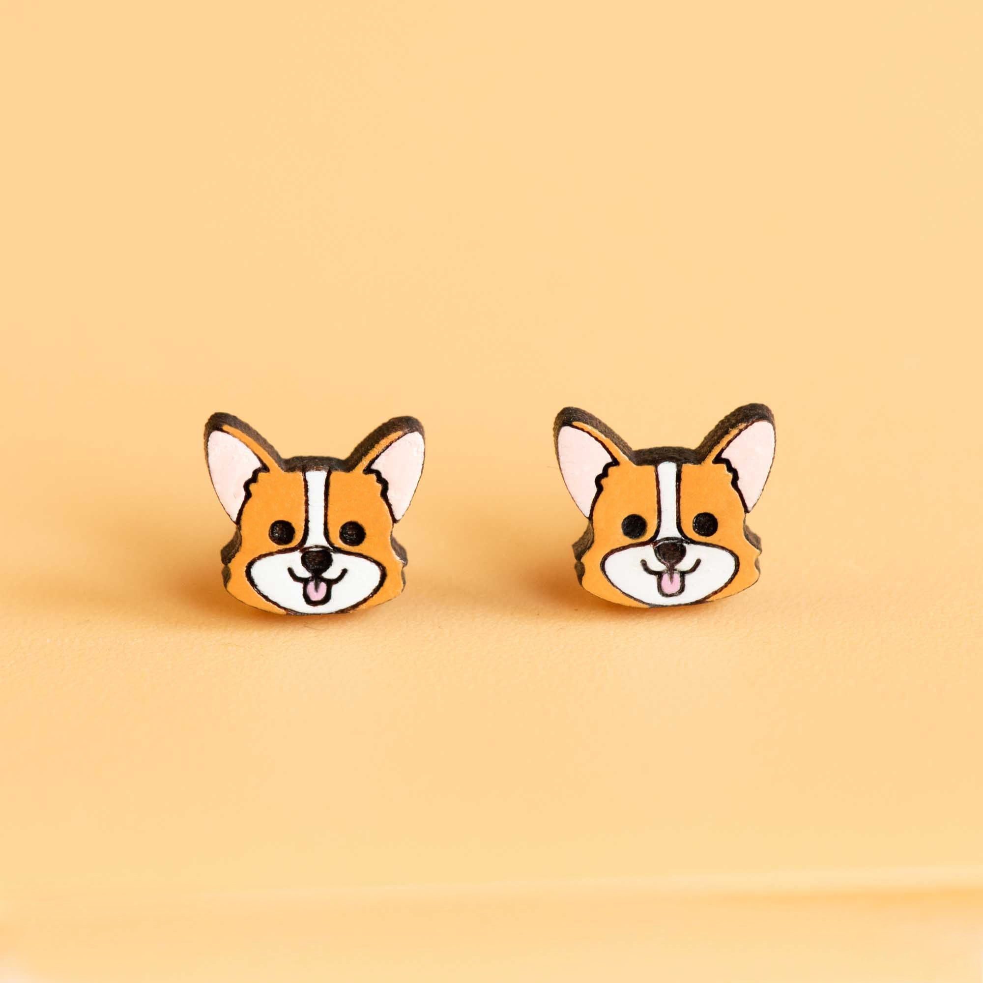 Hand - painted Corgi Wooden Earrings - PEL10045 - Robin Valley Official Store