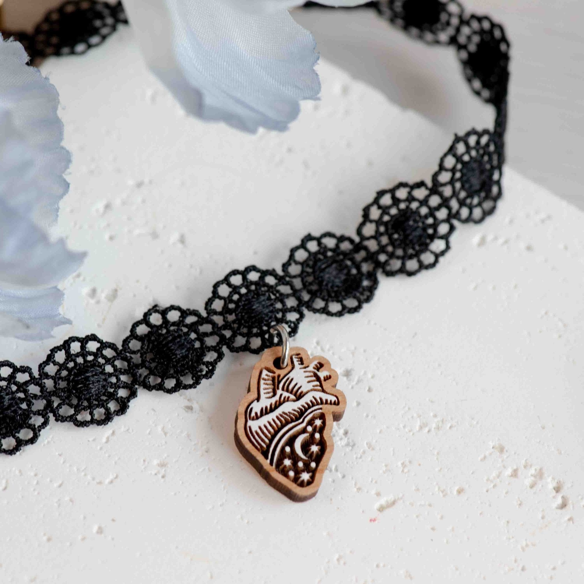 Hand Painted Crescent Anatomy Heart Wooden Choker - CHT85003 - Robin Valley Official Store