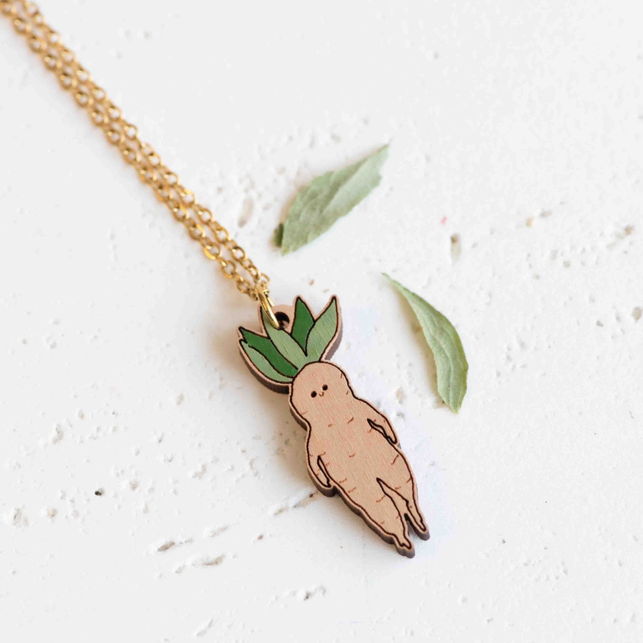 Hand - painted Cute Baby Mandrake Wooden Necklace - NO64247 - Robin Valley Official Store
