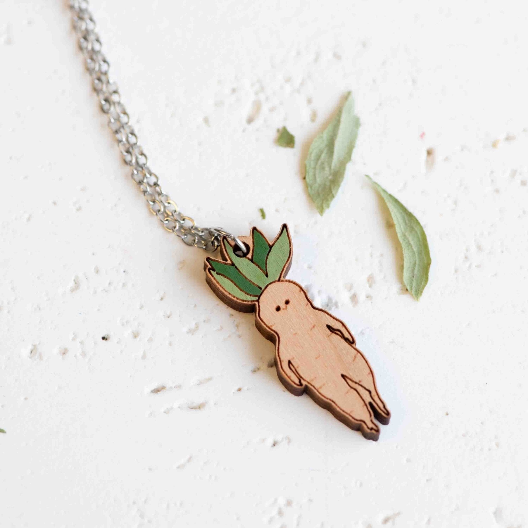 Hand - painted Cute Baby Mandrake Wooden Necklace - NO64247 - Robin Valley Official Store