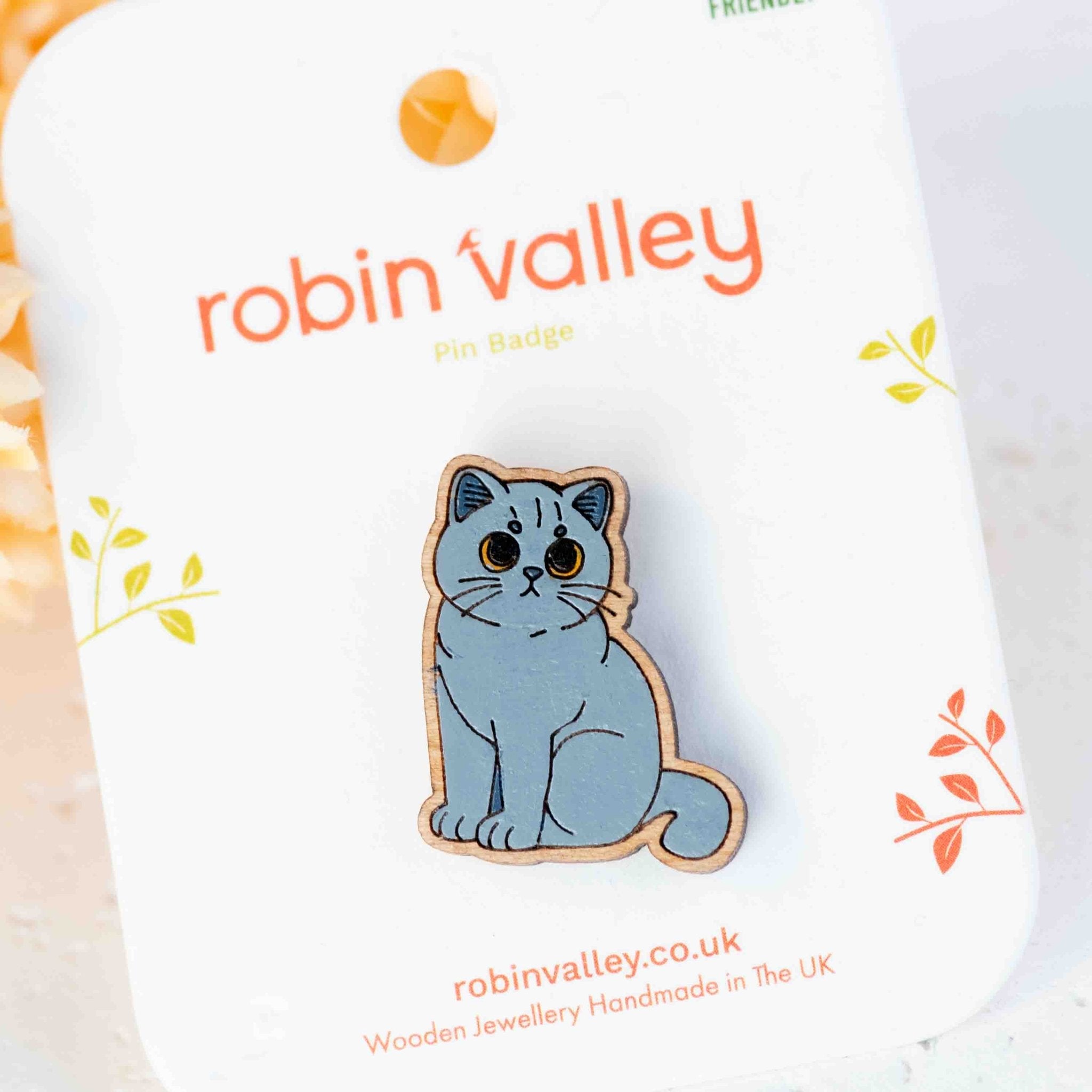 Hand - painted Cute English Shorthair Wooden Pin Badge - PL40399 - Robin Valley Official Store
