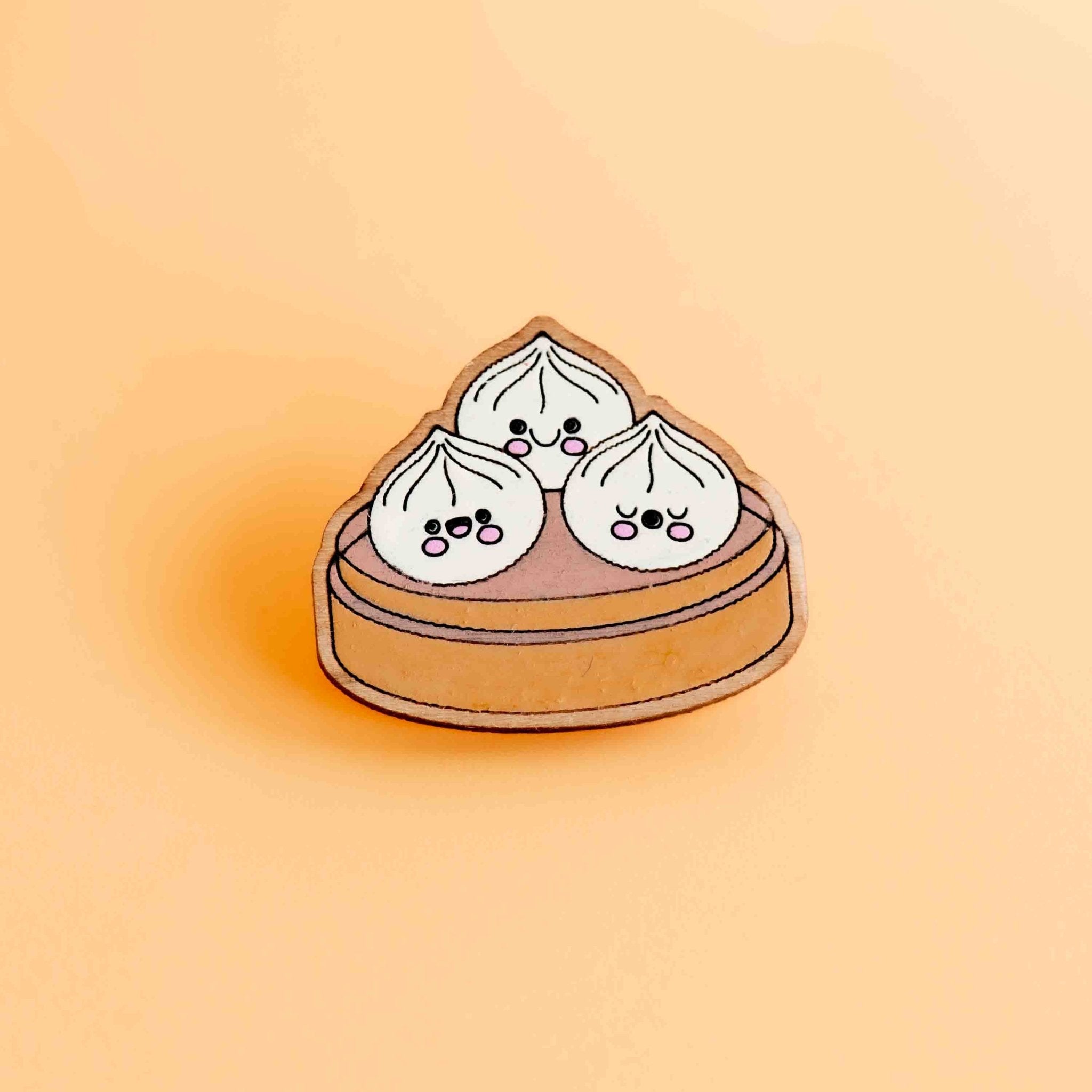 Hand - painted Cute Steamed Buns Wooden Pin Badge - PT45456 - Robin Valley Official Store