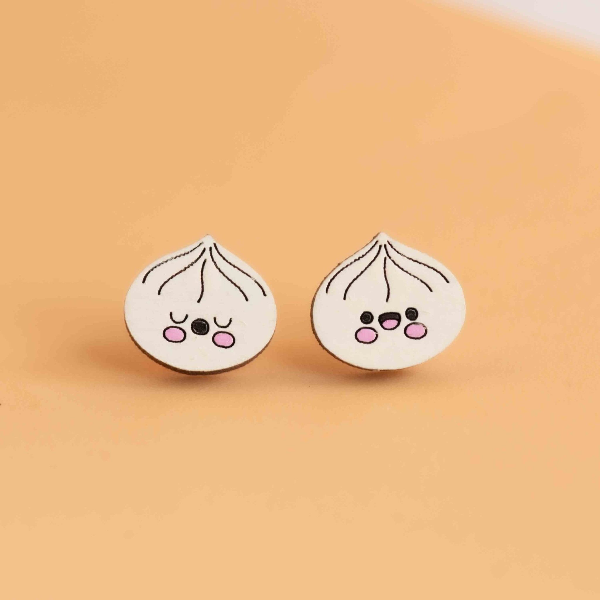 Hand - painted Cute Steamed Buns Wooden Stud Earrings - PET15456 - Robin Valley Official Store