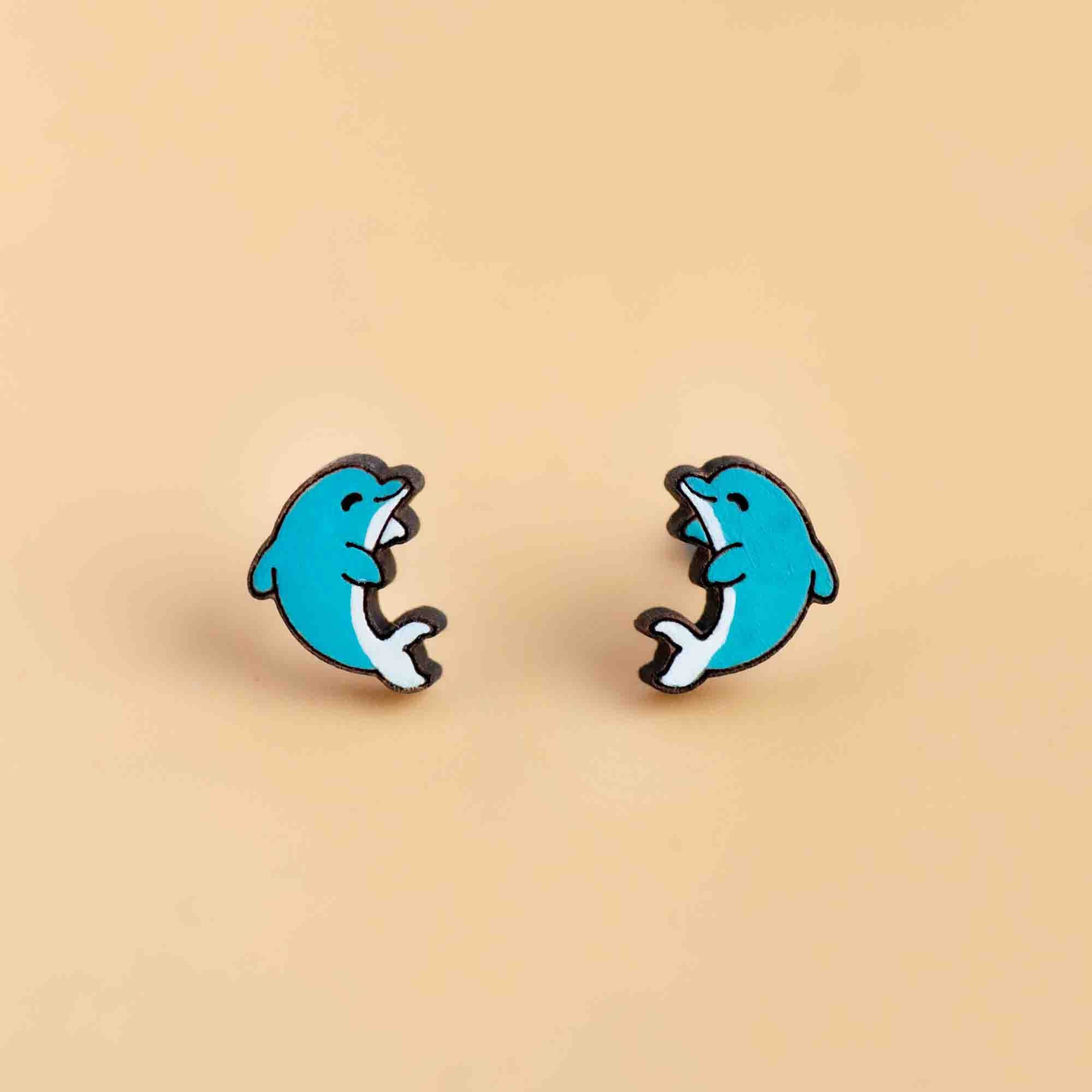Hand - painted Dolphin Wooden Earrings - PES13008 - Robin Valley Official Store
