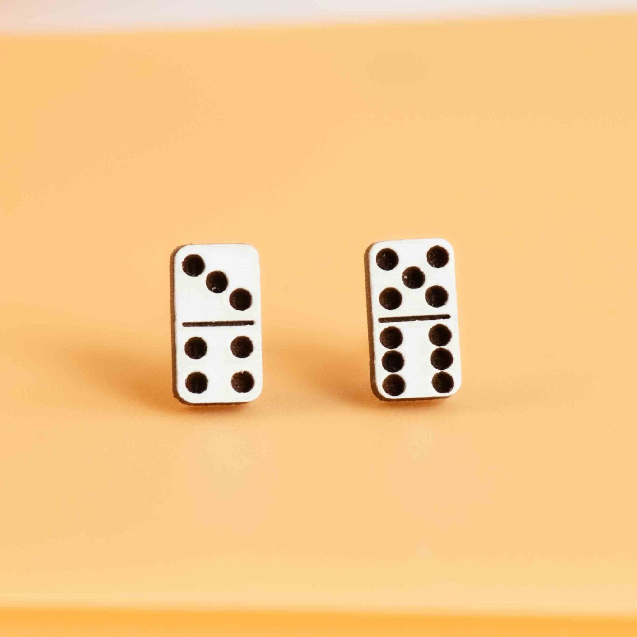 Hand - painted Dominos Wooden Stud Earrings - PET15371 - Robin Valley Official Store