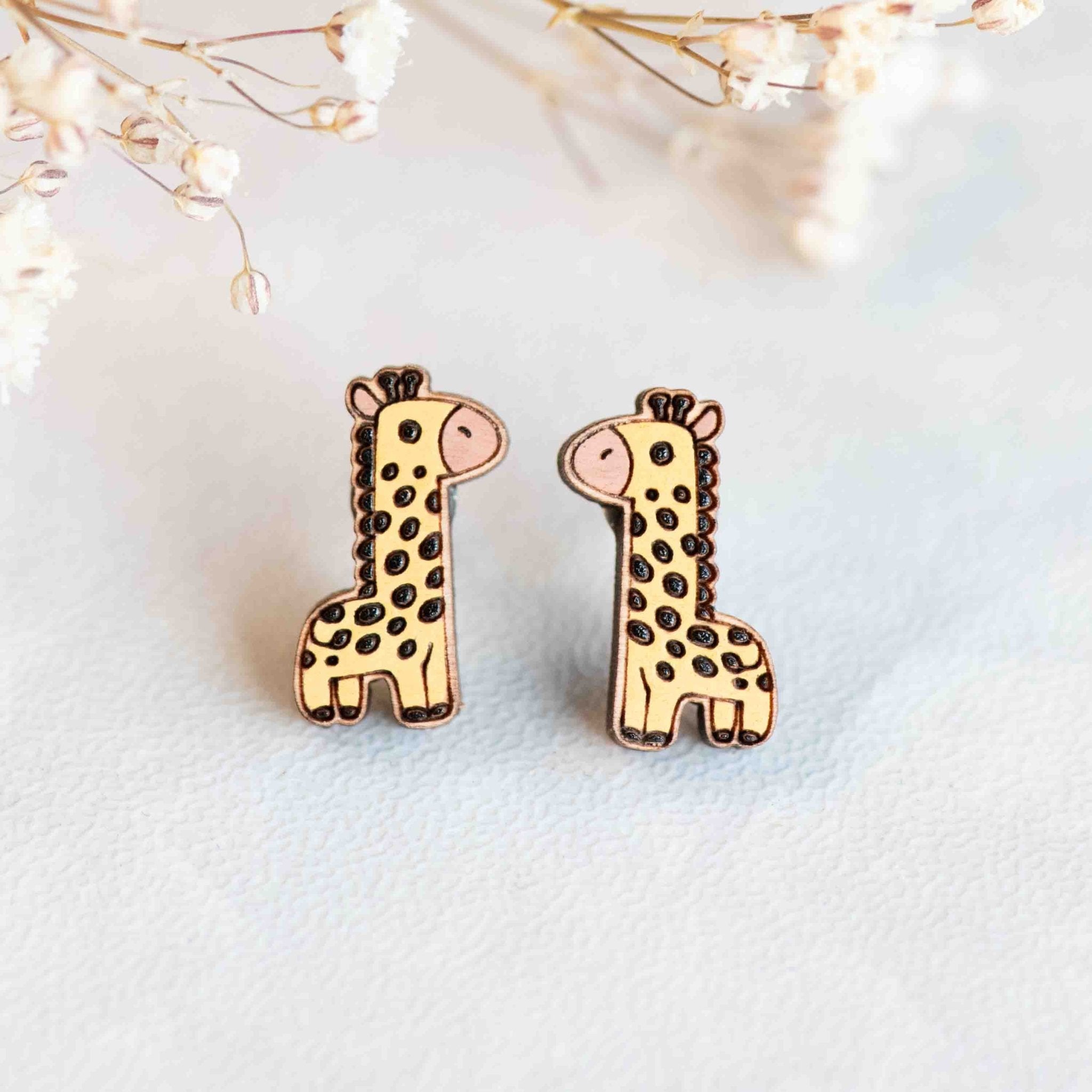 Hand - painted Doodle Giraffe Wood Earrings - PEL10009 - Robin Valley Official Store