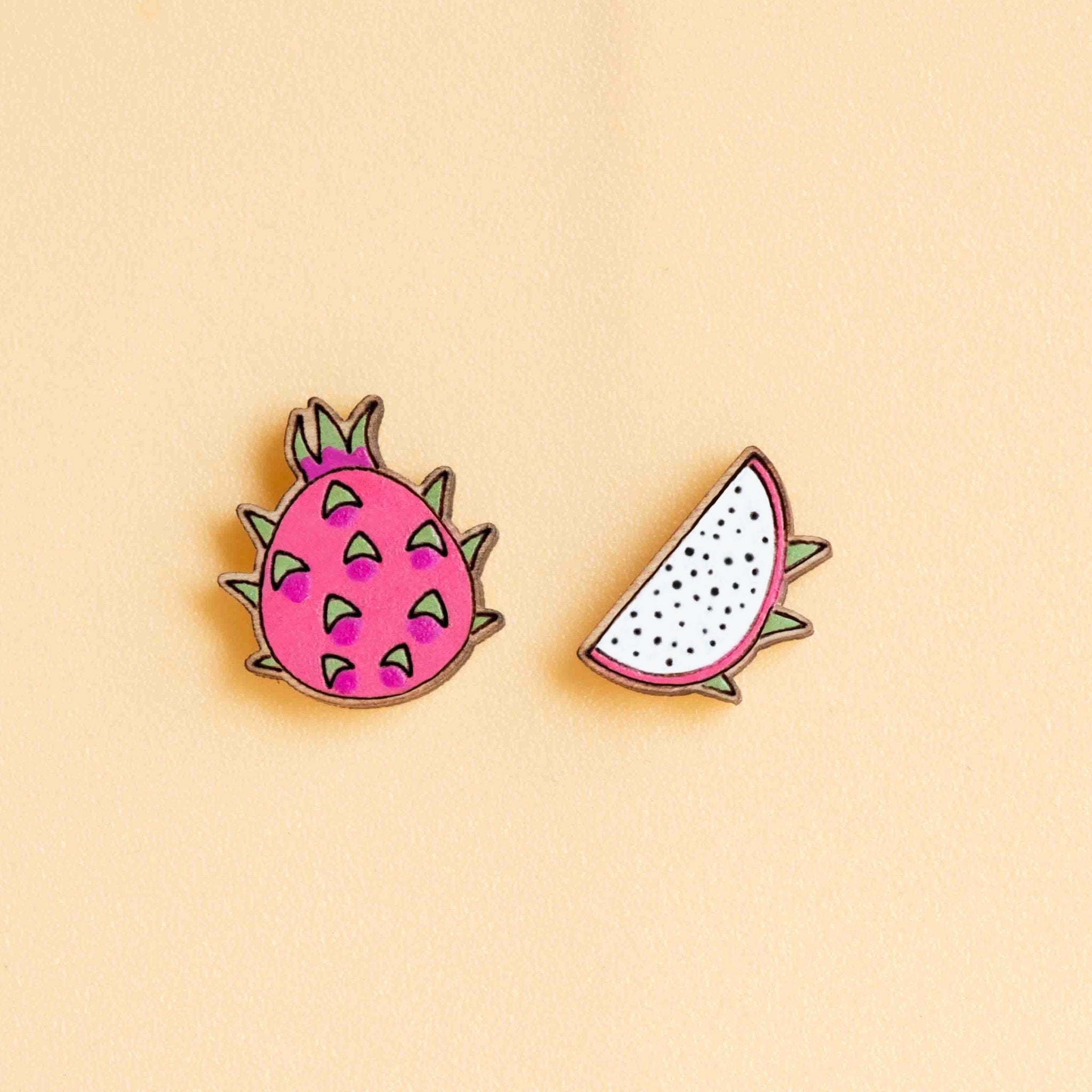 Hand - painted Dragon Fruit Wooden Stud Earrings - PEO14221 - Robin Valley Official Store