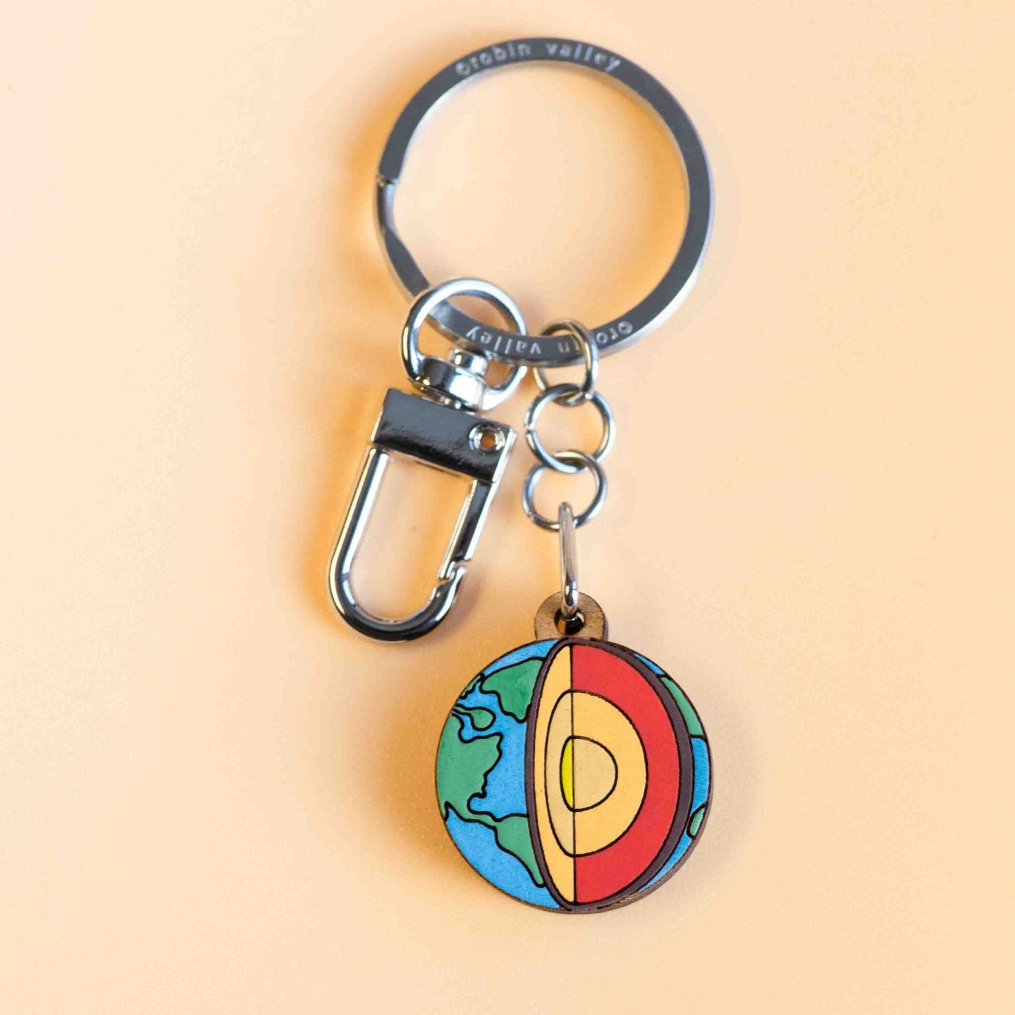 Hand - painted Earth Structure Wooden Keyring - KO24193 - Robin Valley Official Store