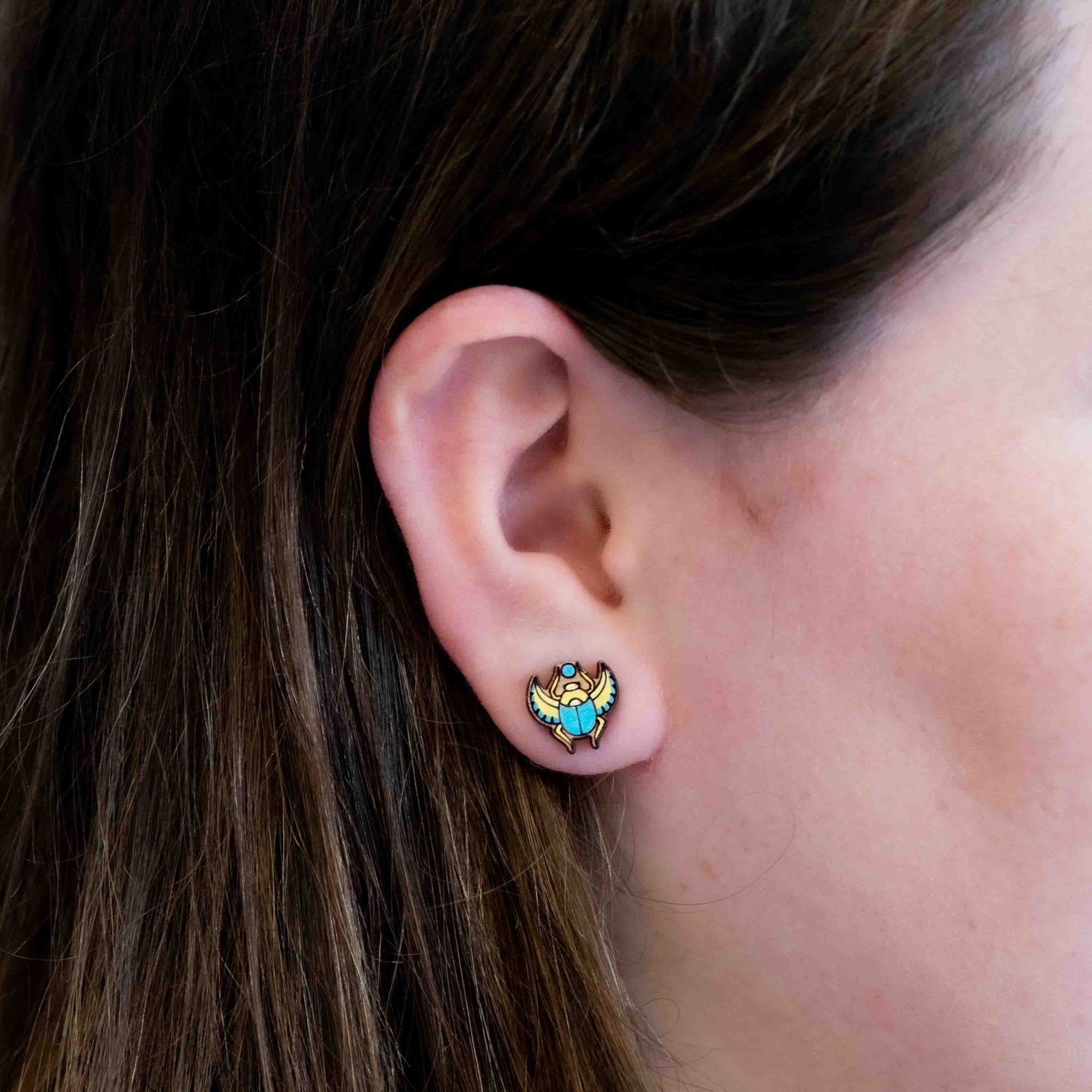 Hand - painted Egyptian Scarabs Wooden Earrings - PEO14102 - Robin Valley Official Store