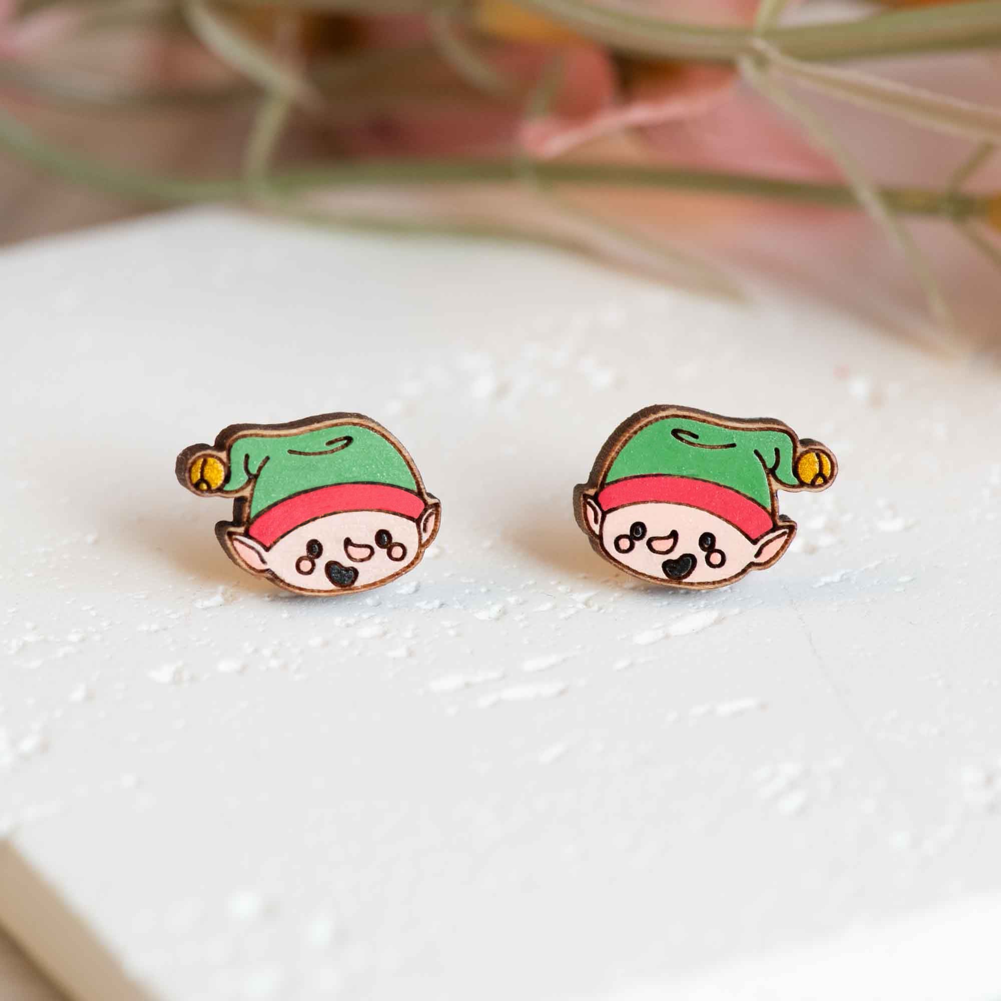 Hand - painted Elf Wooden Earrings - PEO14162 - Robin Valley Official Store