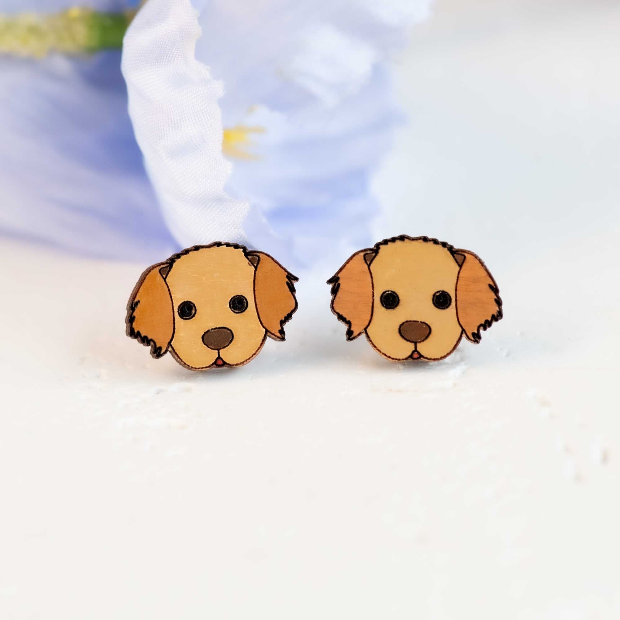 Hand - painted English Golden Retriever Wooden Earrings - PEL10326 - Robin Valley Official Store