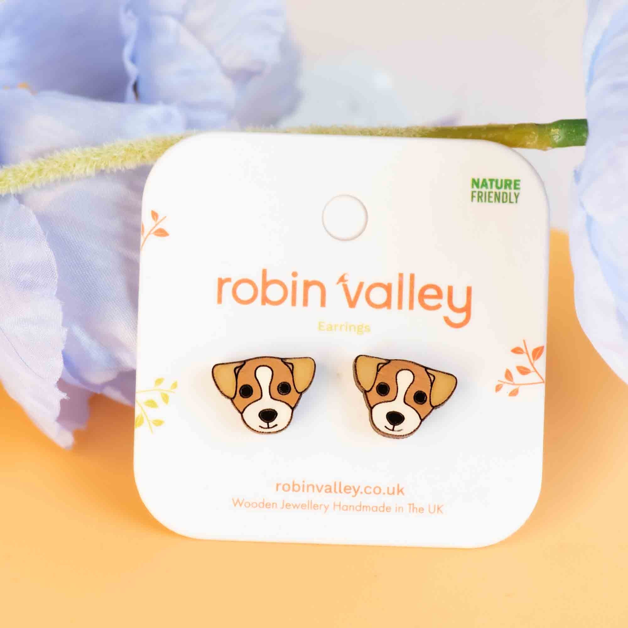 Hand - painted English Jack Russell Wooden Earrings - PEL10325 - Robin Valley Official Store