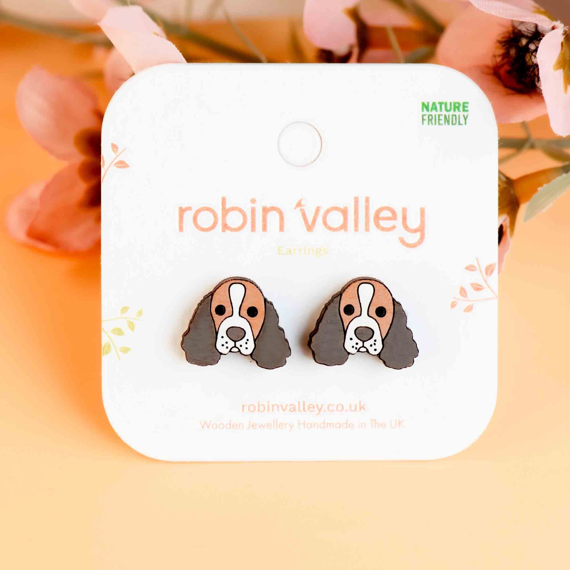 Hand - painted English Springer Spaniel Wooden Earrings - PEL10324 - Robin Valley Official Store